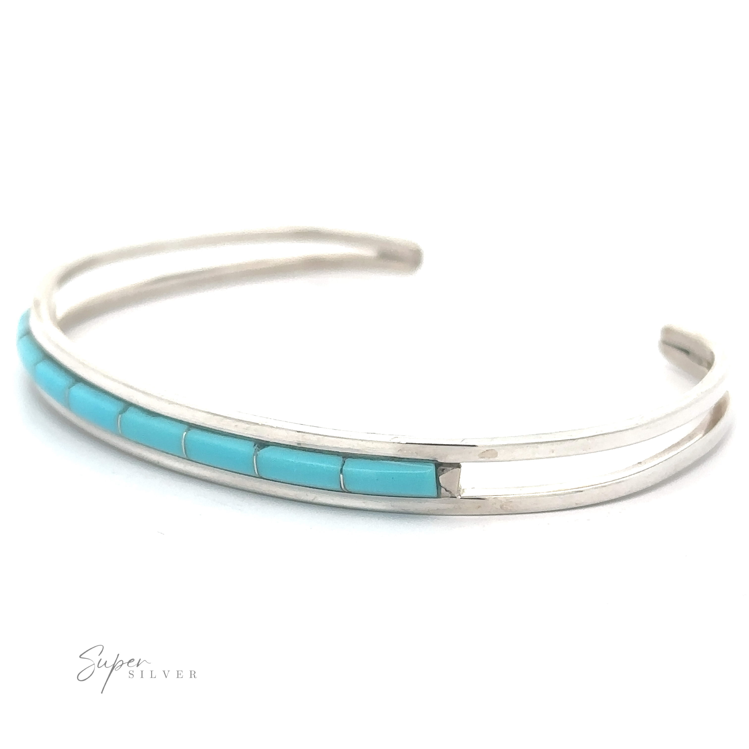 Chic Native American cuff with inlaid Sleeping Beauty turquoise stones.