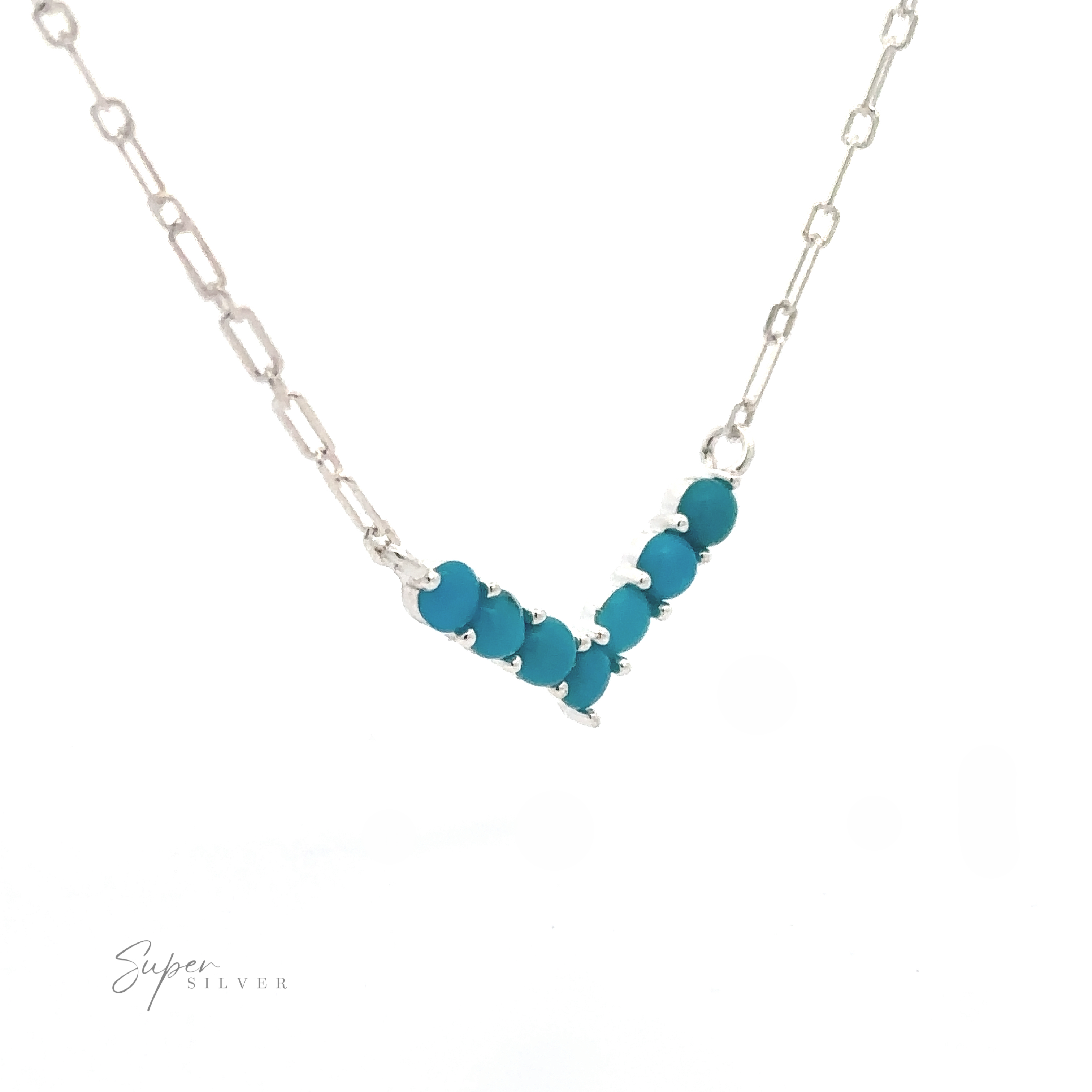 Dainty V-Shaped American Turquoise Necklace displayed against a white background.