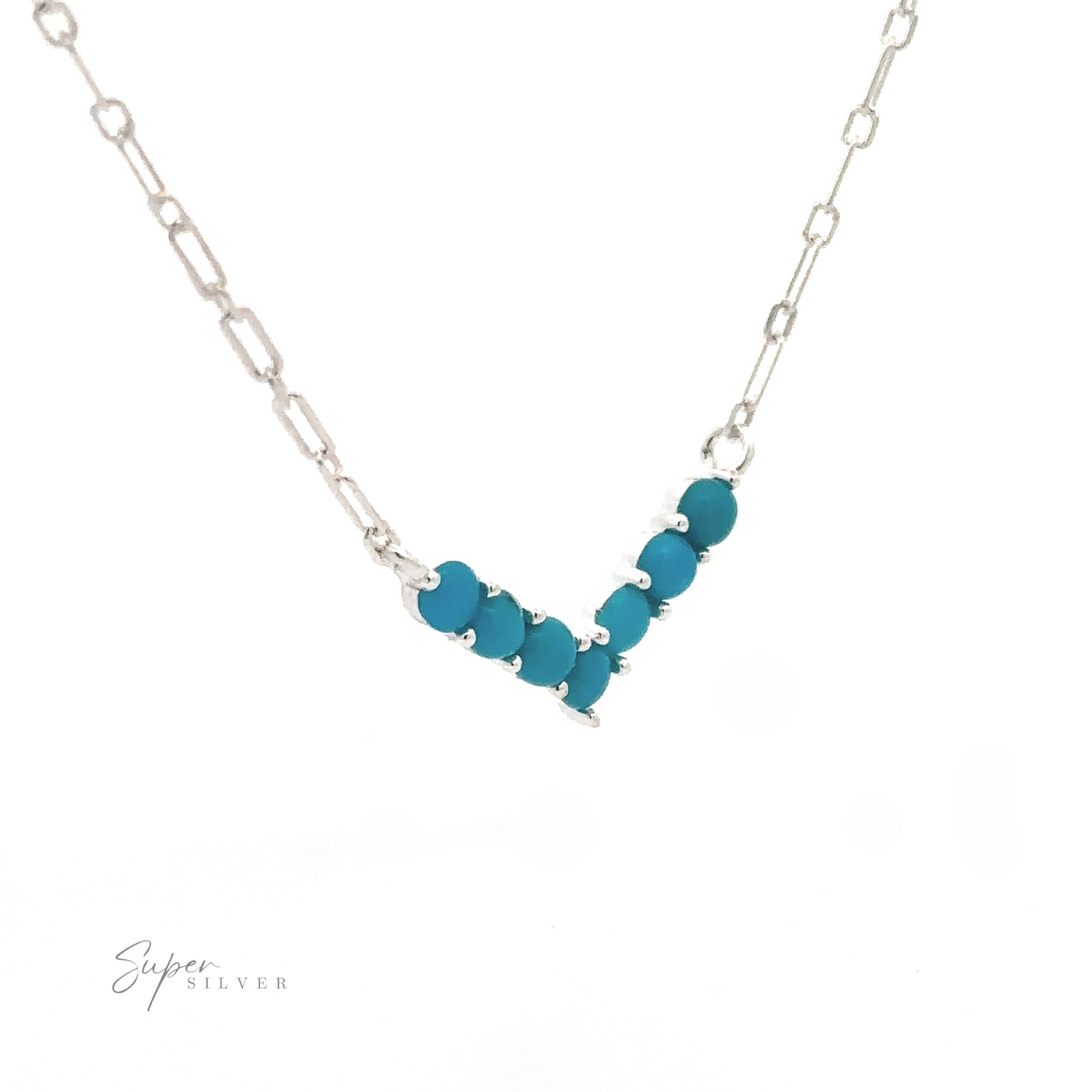 
                  
                    Dainty V-Shaped American Turquoise Necklace displayed against a white background.
                  
                