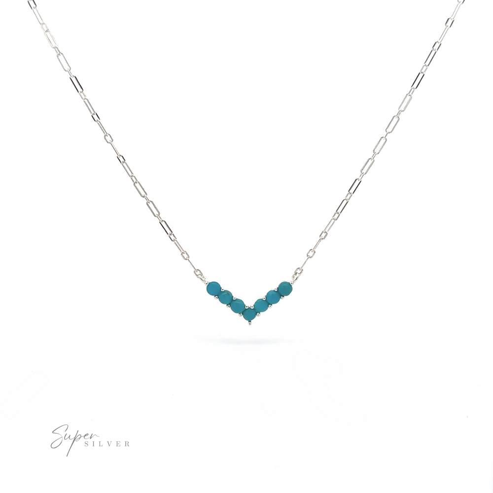 Dainty V-Shaped American Turquoise Necklace displayed against a white background.