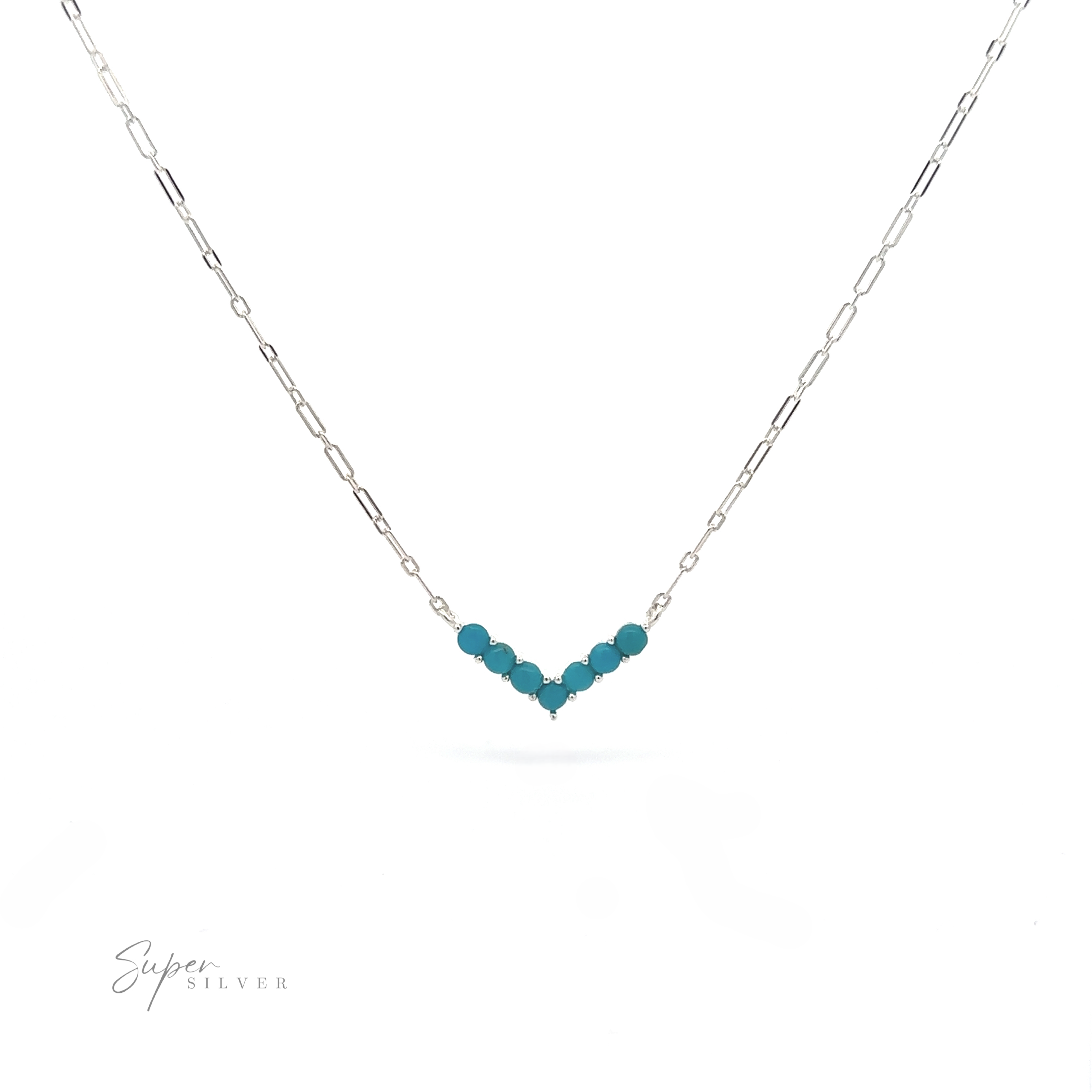 Dainty V-Shaped American Turquoise Necklace displayed against a white background.