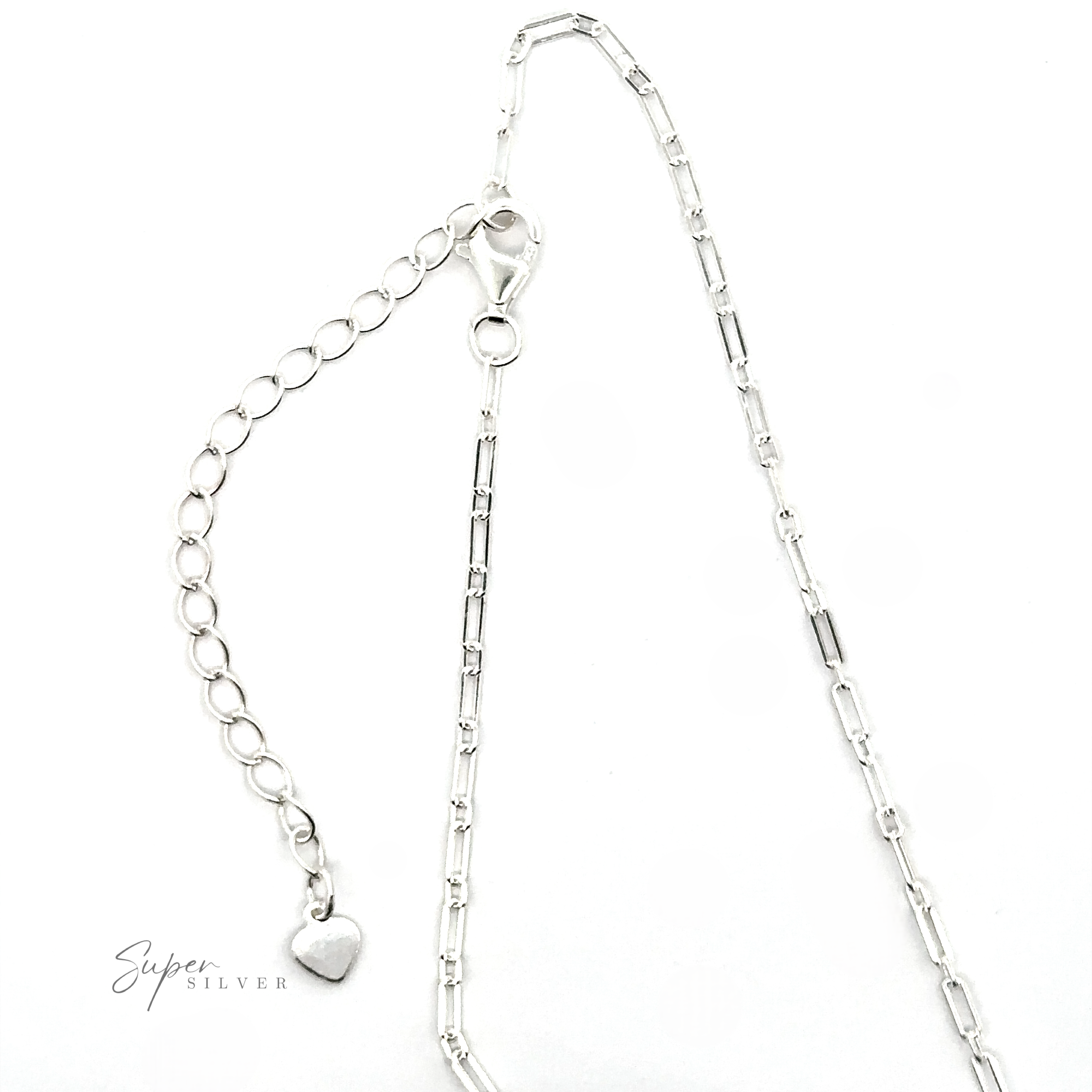 Dainty V-Shaped American Turquoise Necklace with varying link sizes and a small heart pendant, adjustable in length, displayed on a white background.