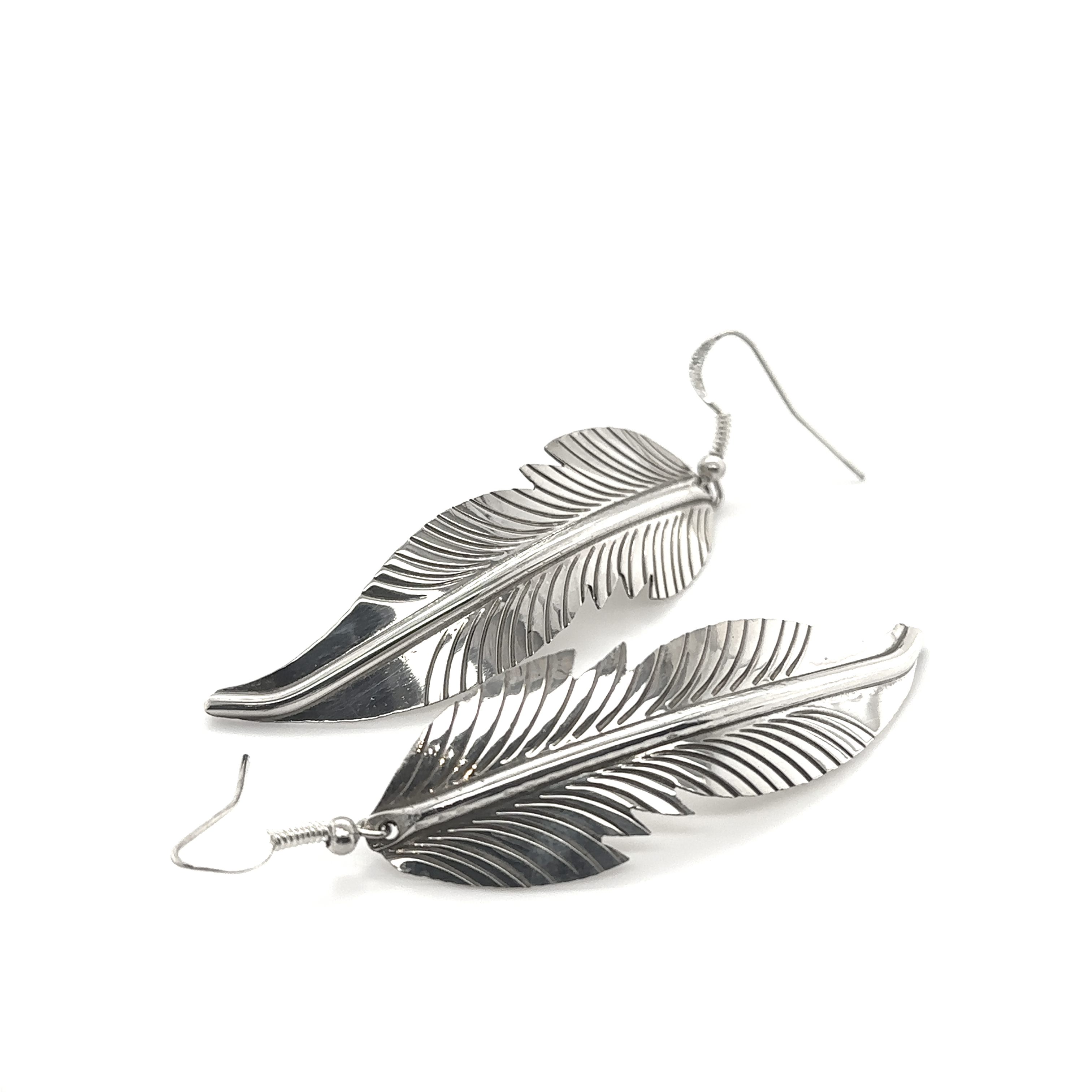 Striking Native American Feather Earrings by Super Silver on a white background.