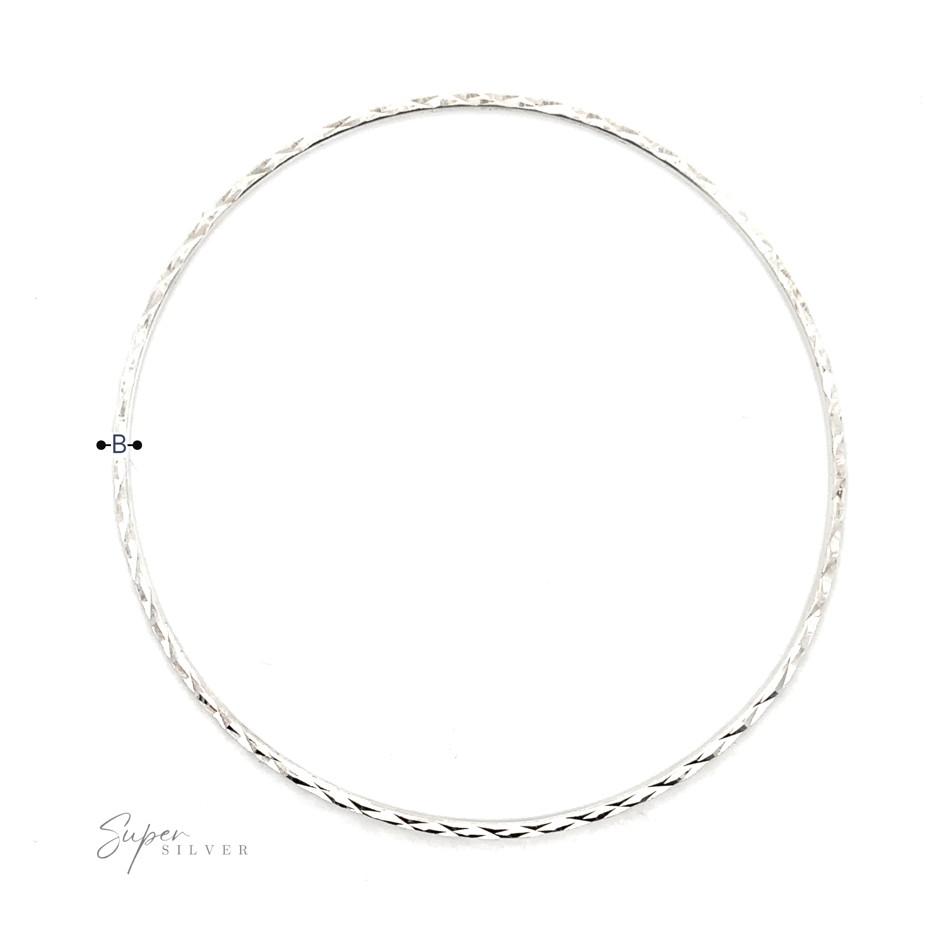 A elegant silver Dainty Squared Diamond Cut Bangle with a faceted diamond in the middle, adding sparkle to your look.