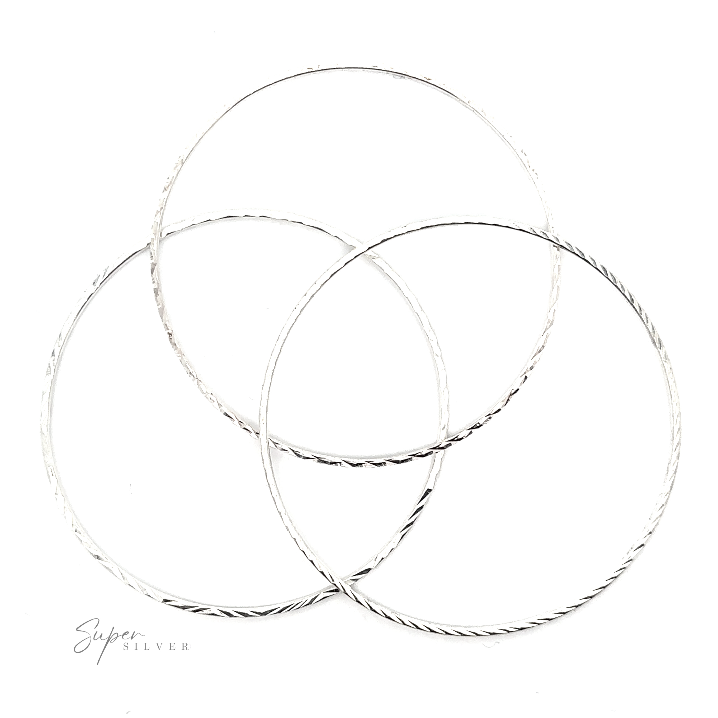 Three elegant Dainty Squared Diamond Cut Bangle sparkle on a white background.