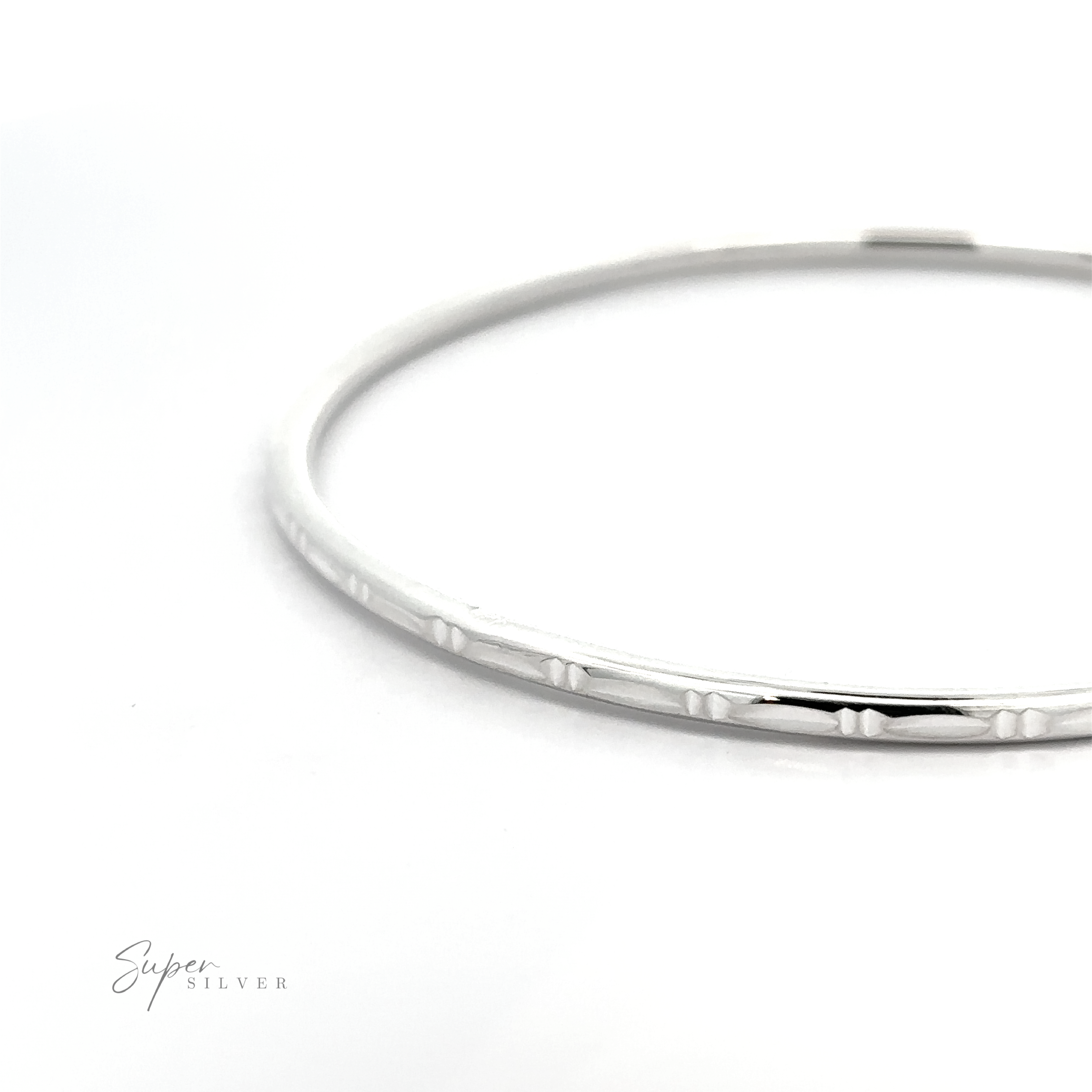 Silver Bangle Bracelet with Faceted Cut