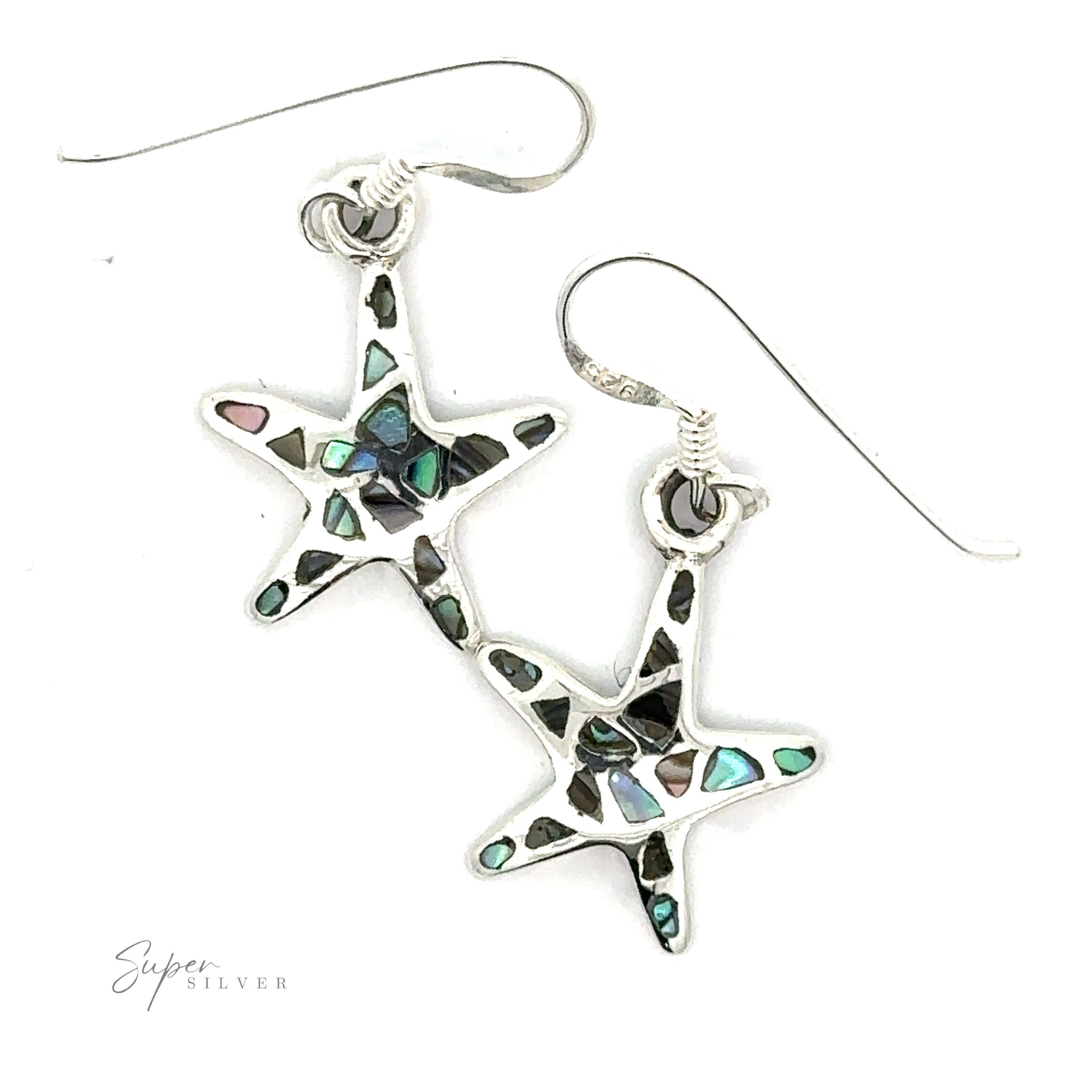 Abalone Shell Starfish Earrings displayed against a white background.