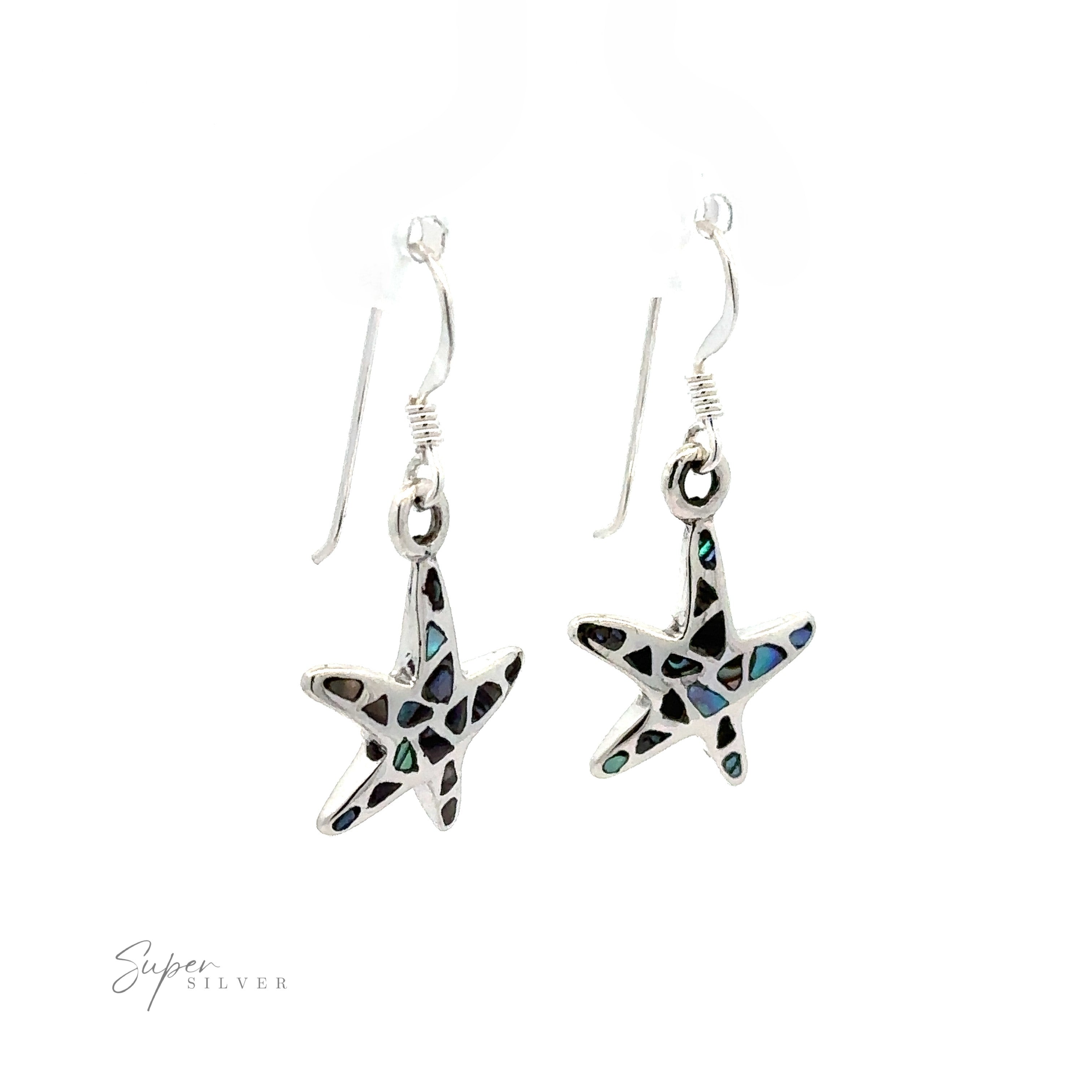 A pair of Abalone Shell Starfish Earrings, displayed against a white background.