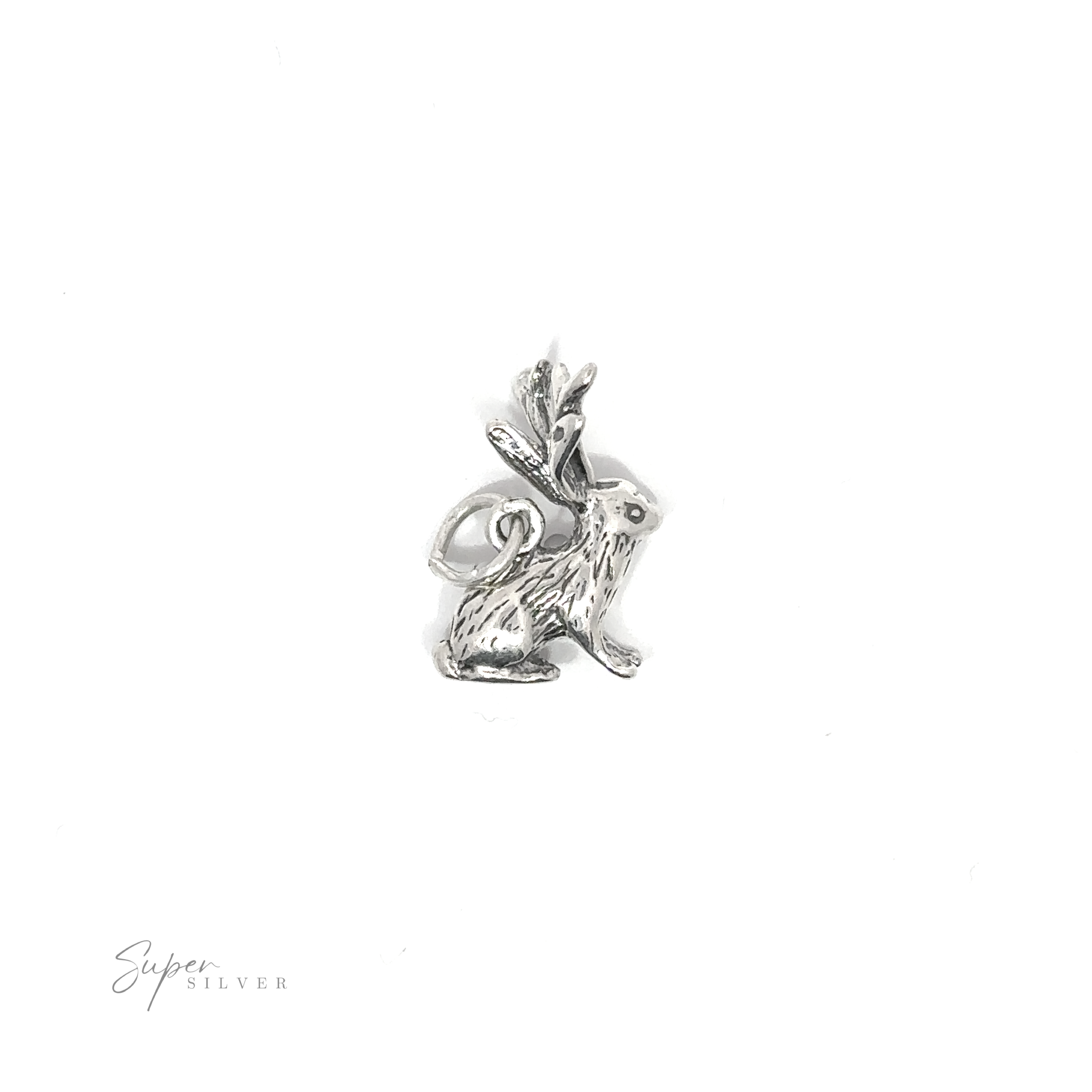 Silver Jackalope Charm with detailed engraving.