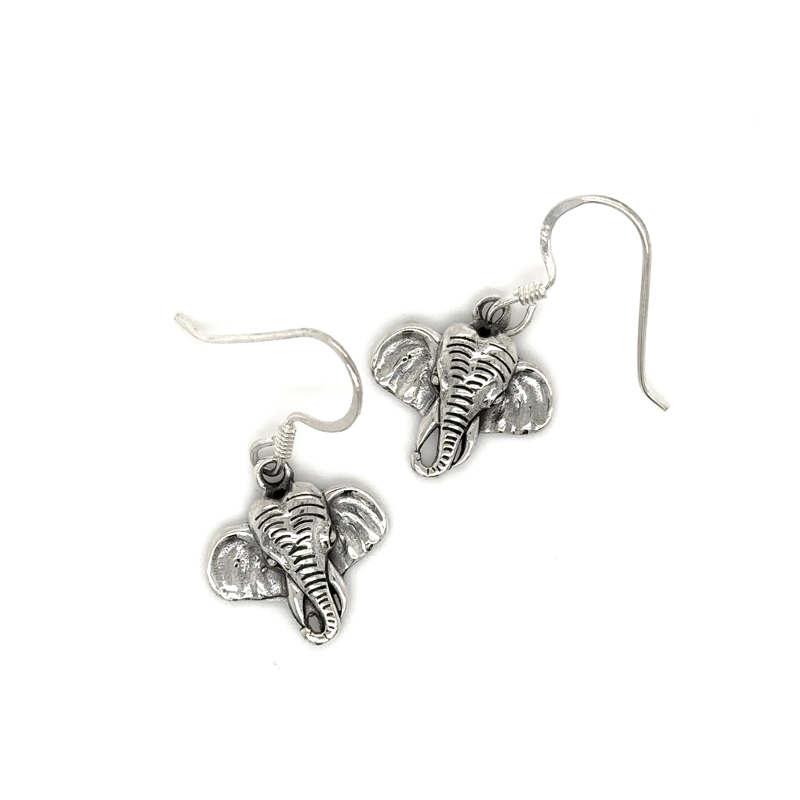 A pair of Super Silver sterling silver Elephant Earrings with French hook clasps, displayed against a white background.