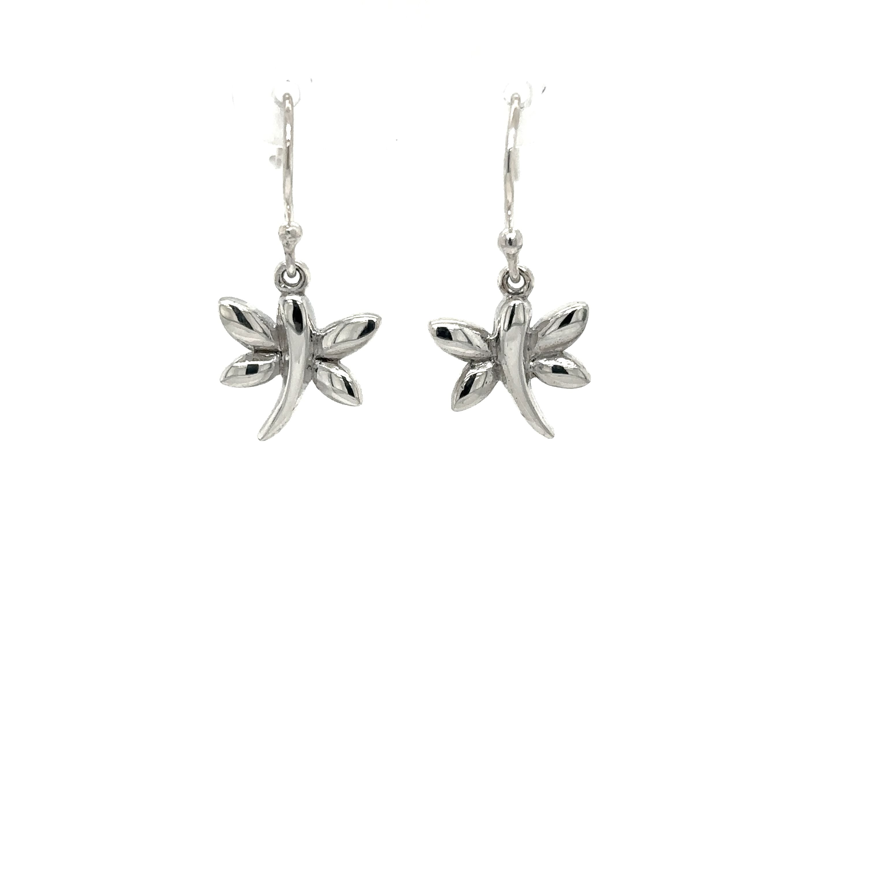 Delightful Super Silver Dragonfly Earrings on a white background.
