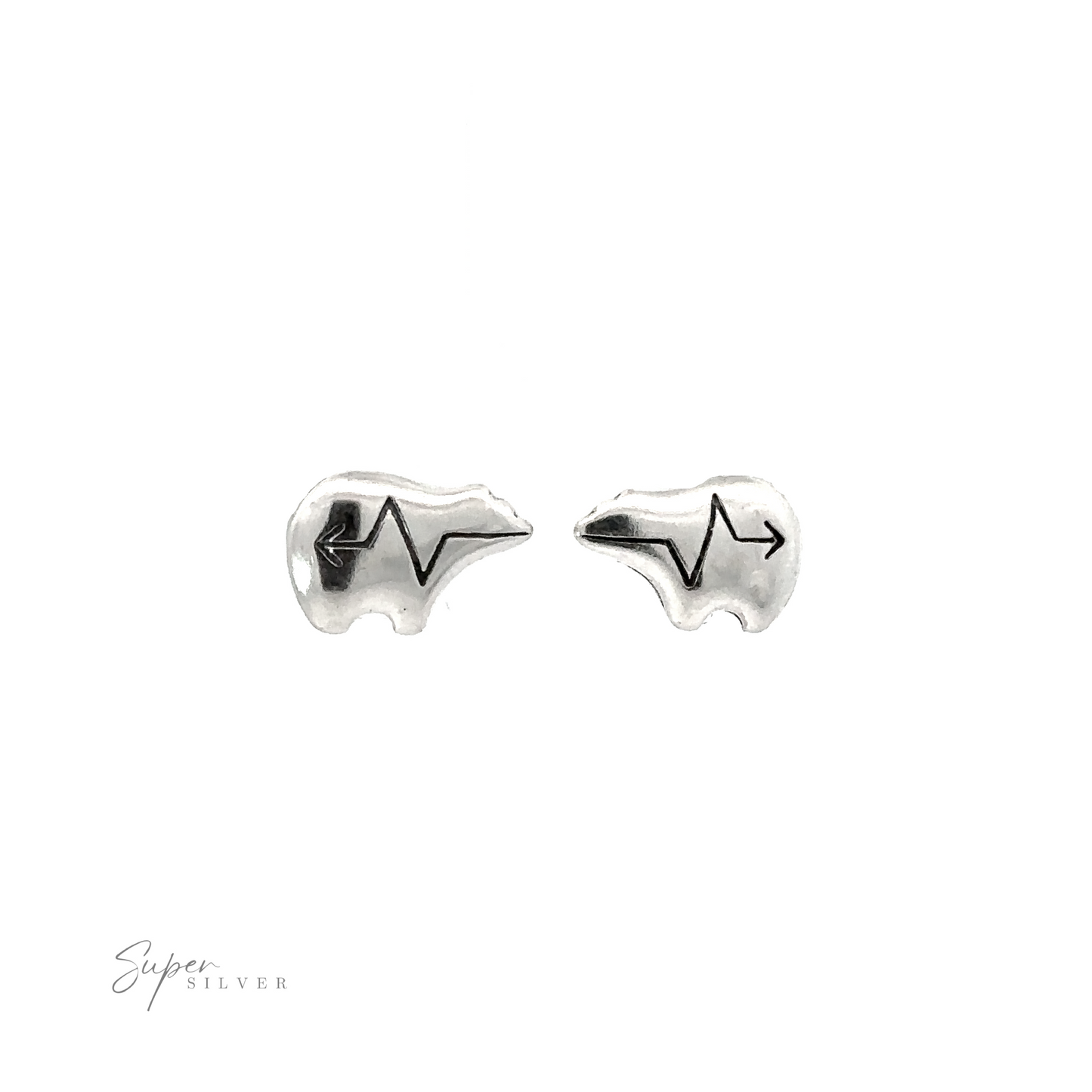 A pair of Native Bear Studs made with .925 Sterling Silver, featuring a native symbol, on a white background.