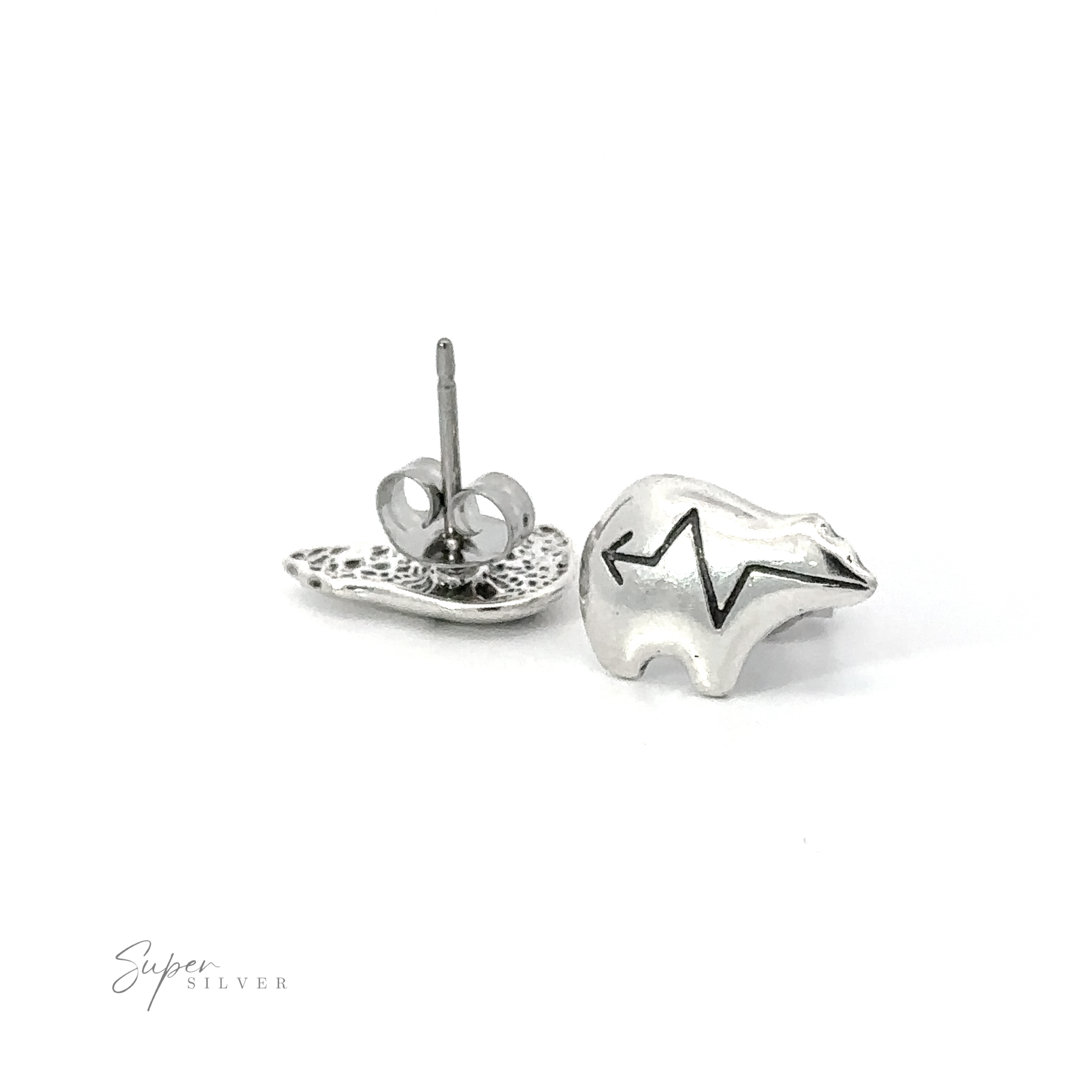 A pair of Native Bear Studs with a polar bear symbol.