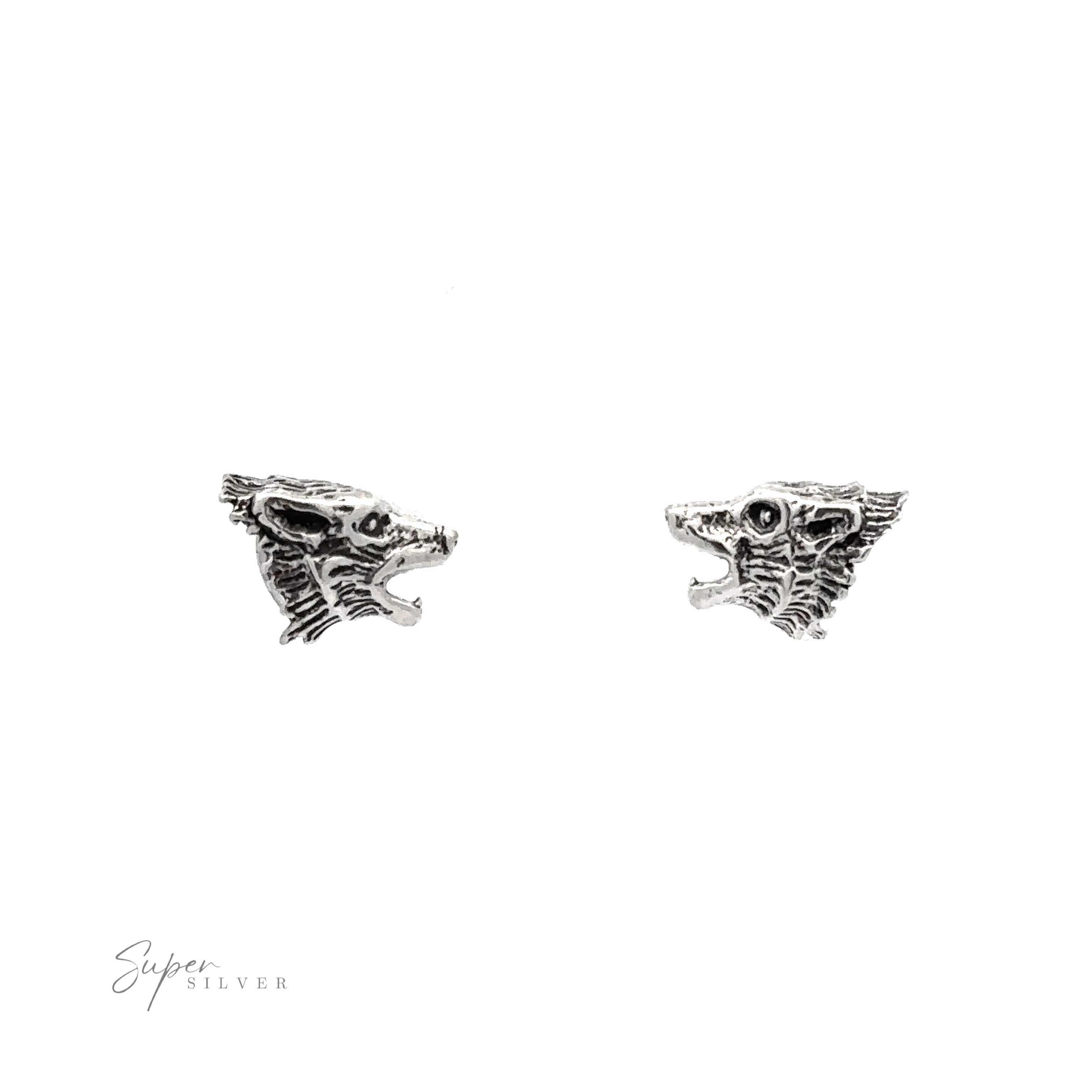 Wilderness inspired Wolf Head Studs made of .925 Sterling Silver