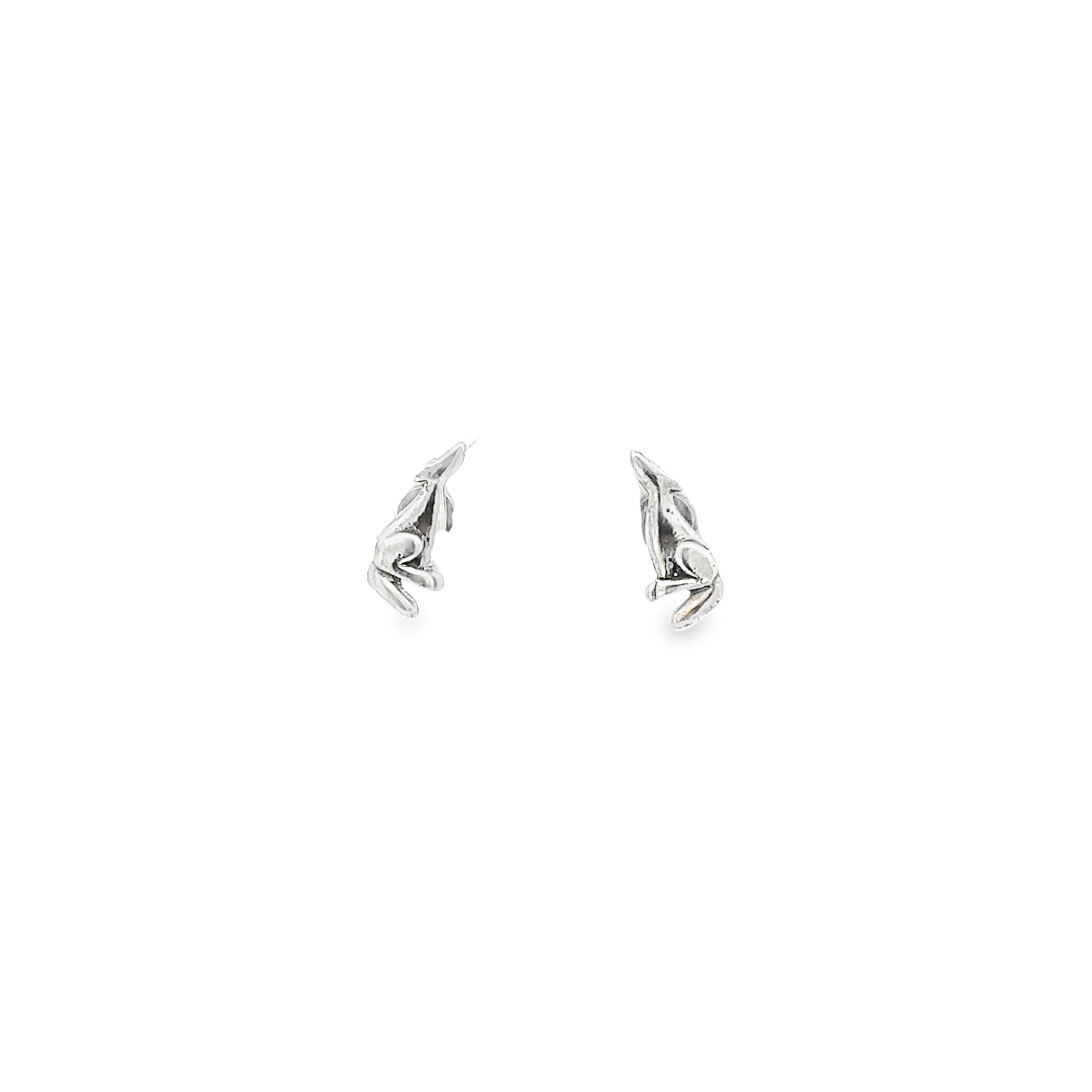 Southwest-styled .925 Sterling Silver Howling Wolf Studs on a white background.