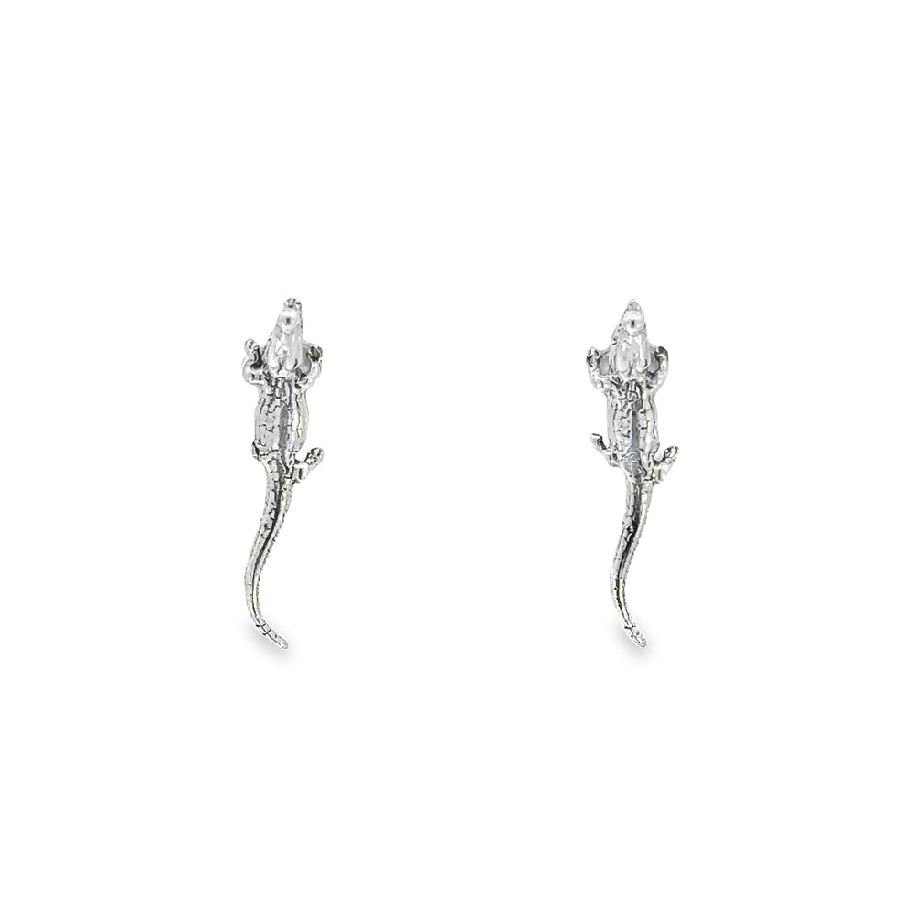A pair of Crocodile Studs made from .925 Sterling Silver on a white background.