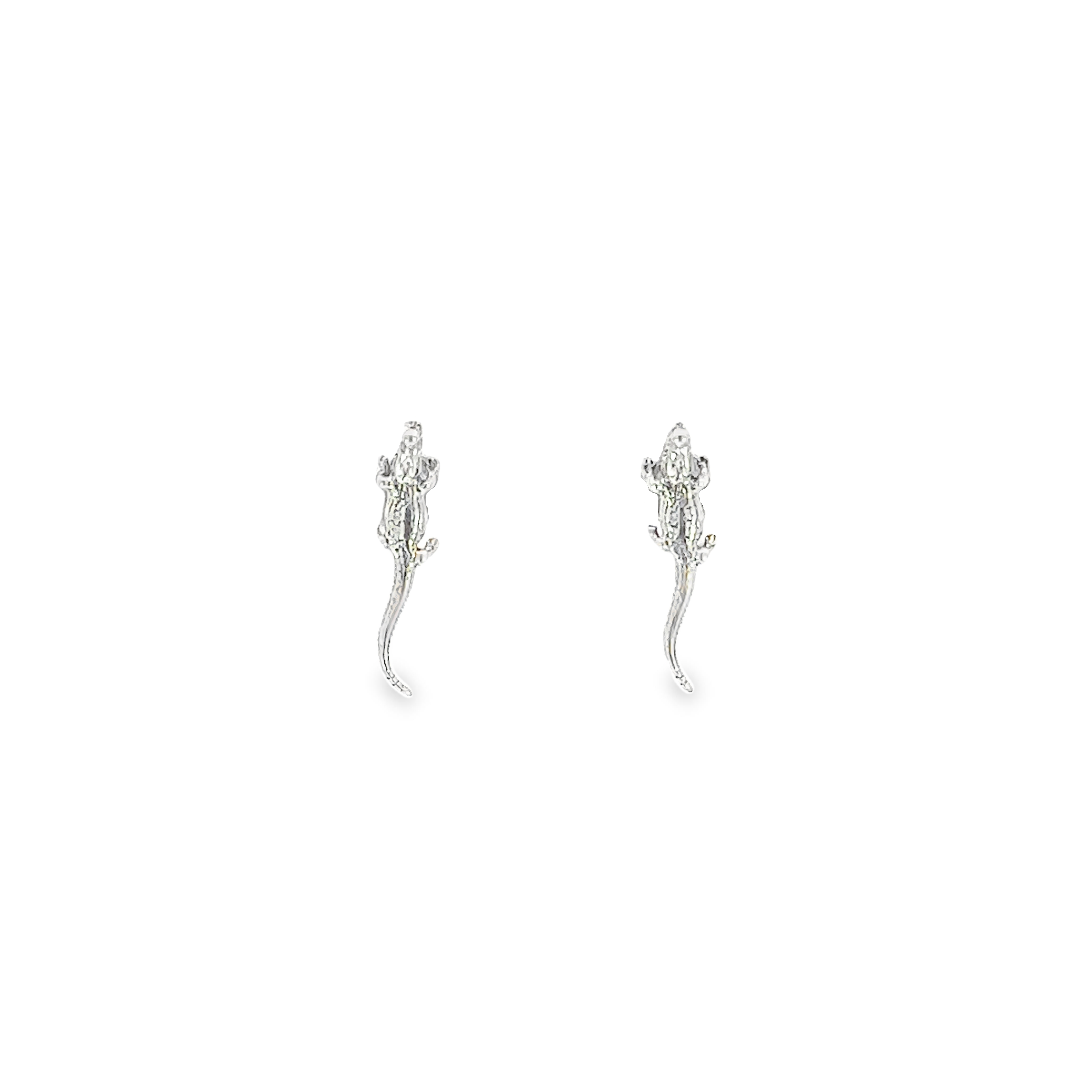 A pair of Crocodile Studs made of .925 Sterling Silver on a white background.