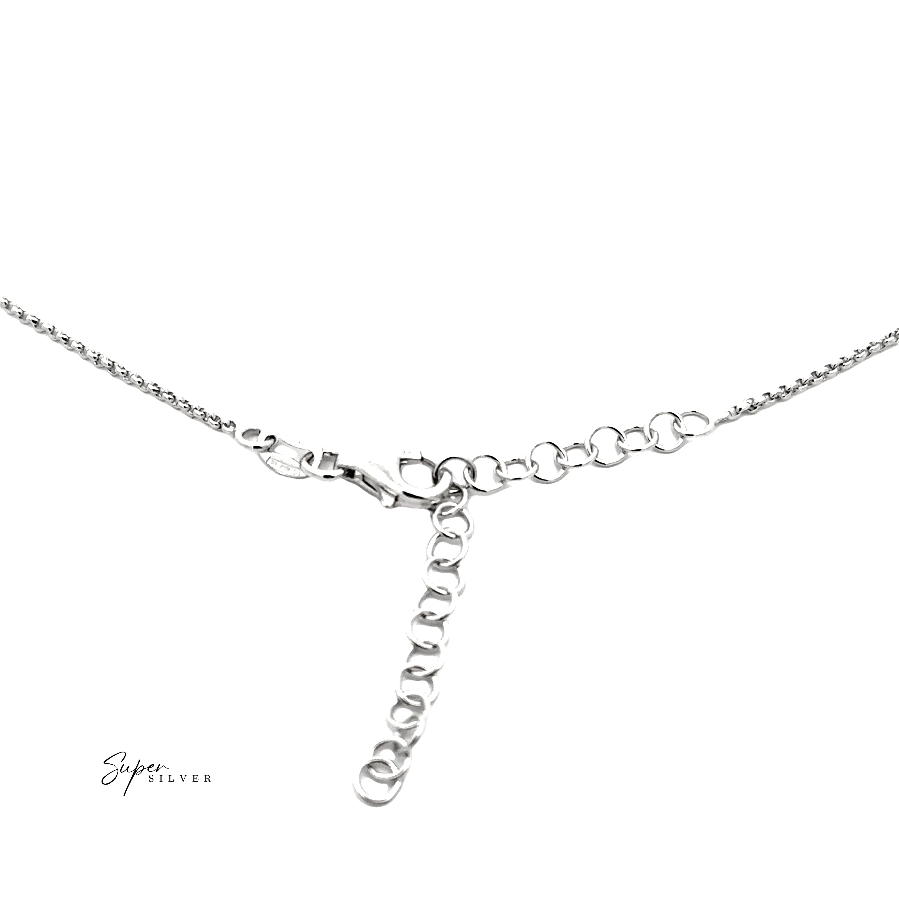 Close-up of the Dainty Double Butterfly Necklace in .925 sterling silver, featuring a lobster clasp and adjustable extension links on a white background.
