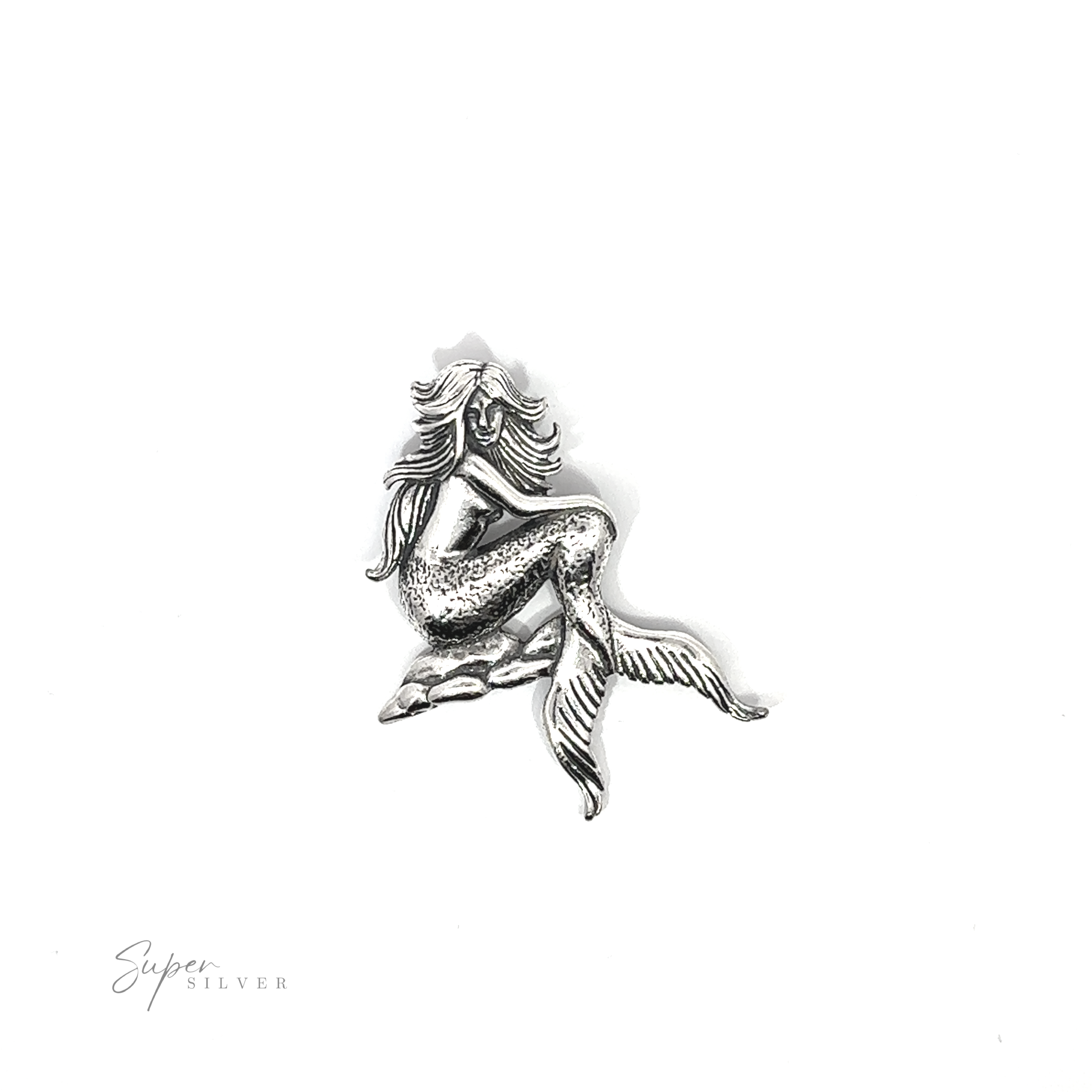 A silver Seductive Mermaid Pendant on a white background.