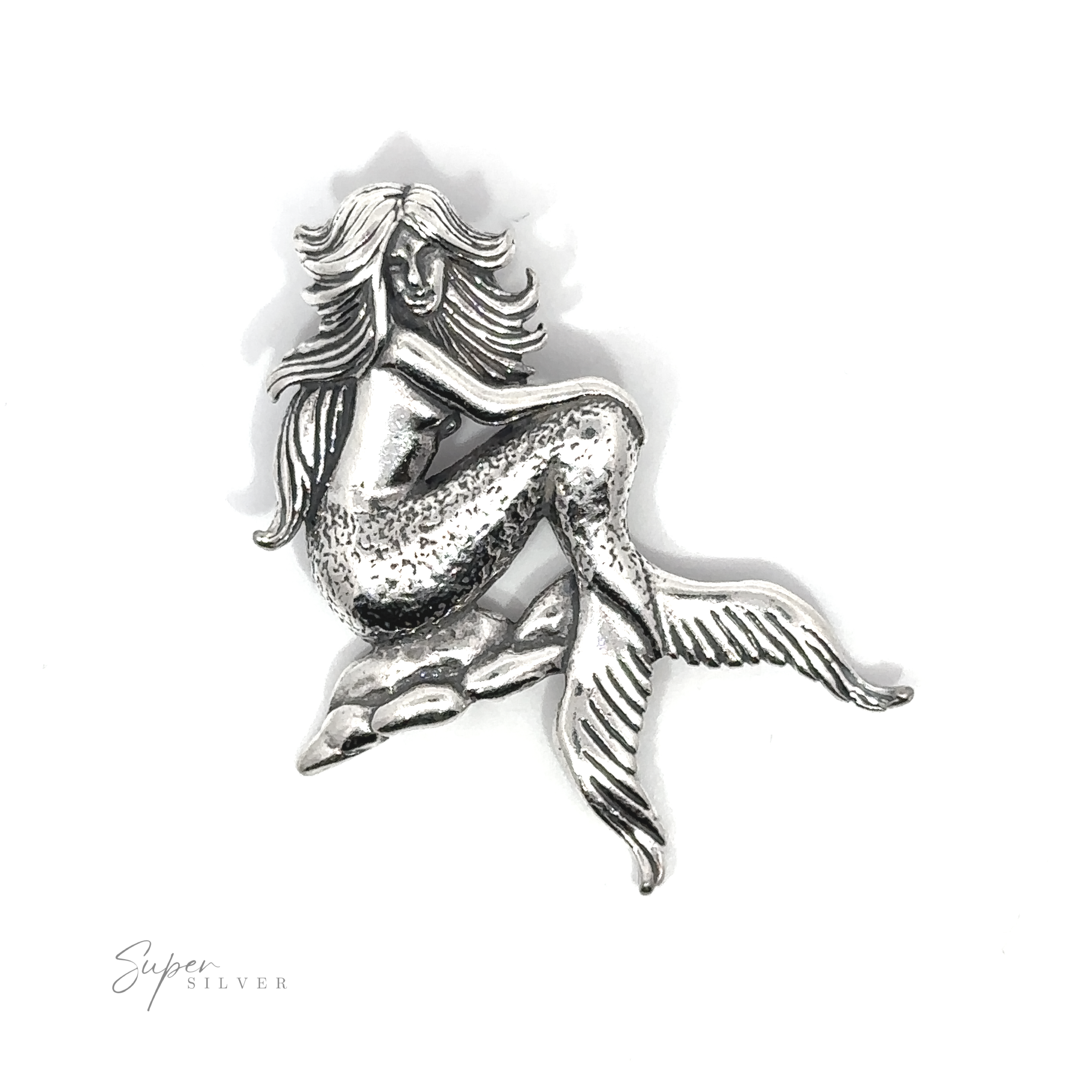 An enchanting statement pendant of the Seductive Mermaid Pendant is elegantly seated on a pristine white background.