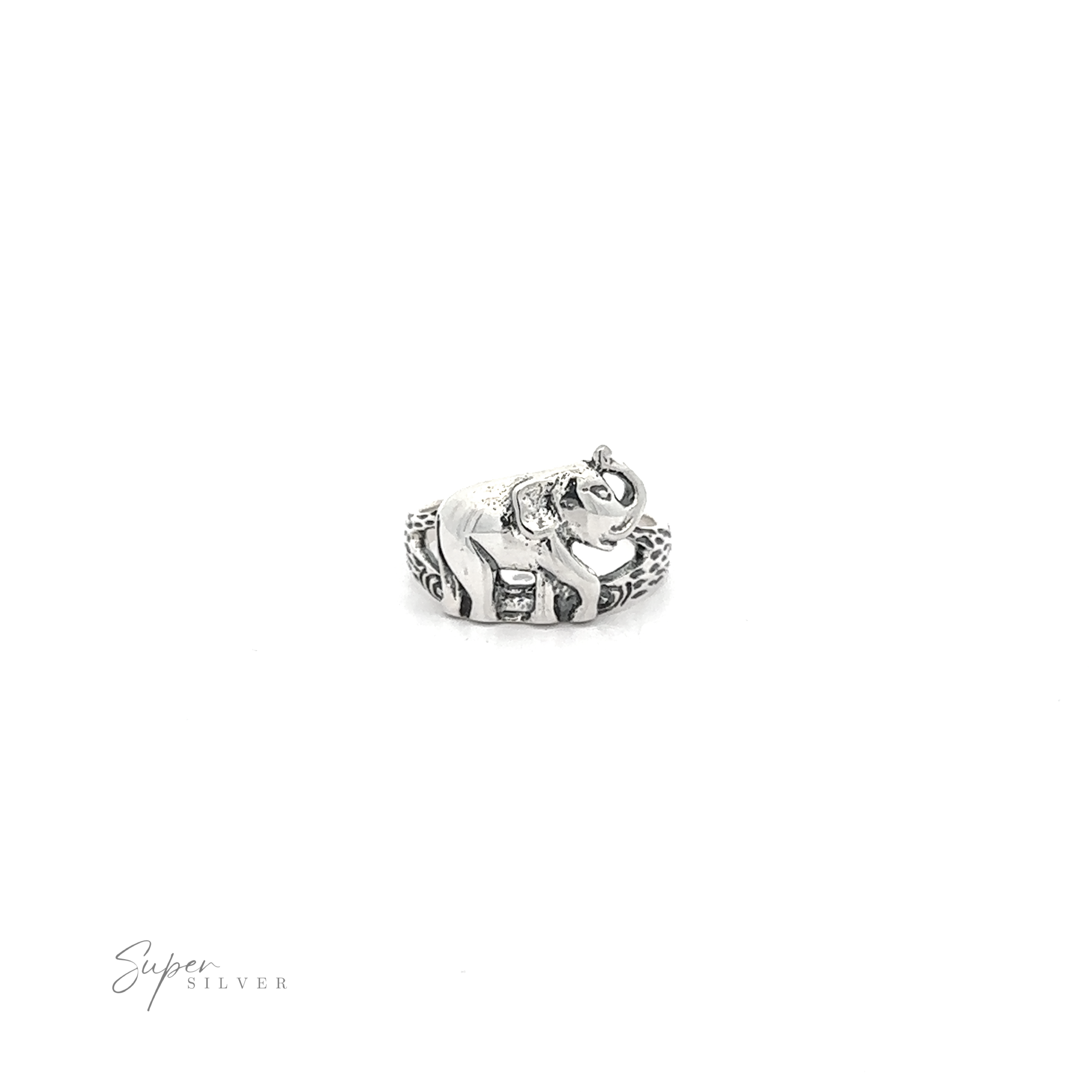 A Elephant Ring With Textured Antique look displayed against a white background.