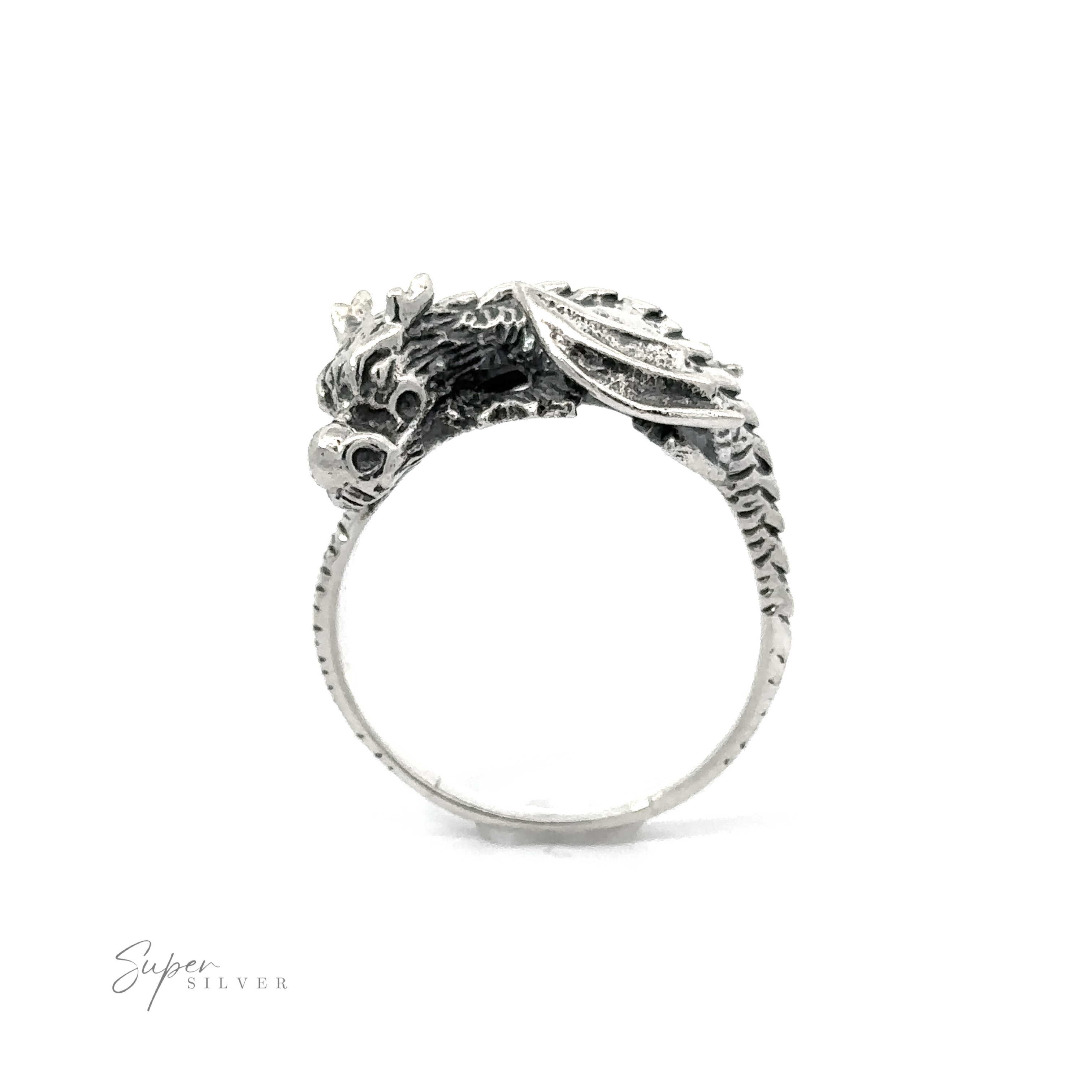 A Heavy Dragon Ring with a tail chasing motif on a white background.