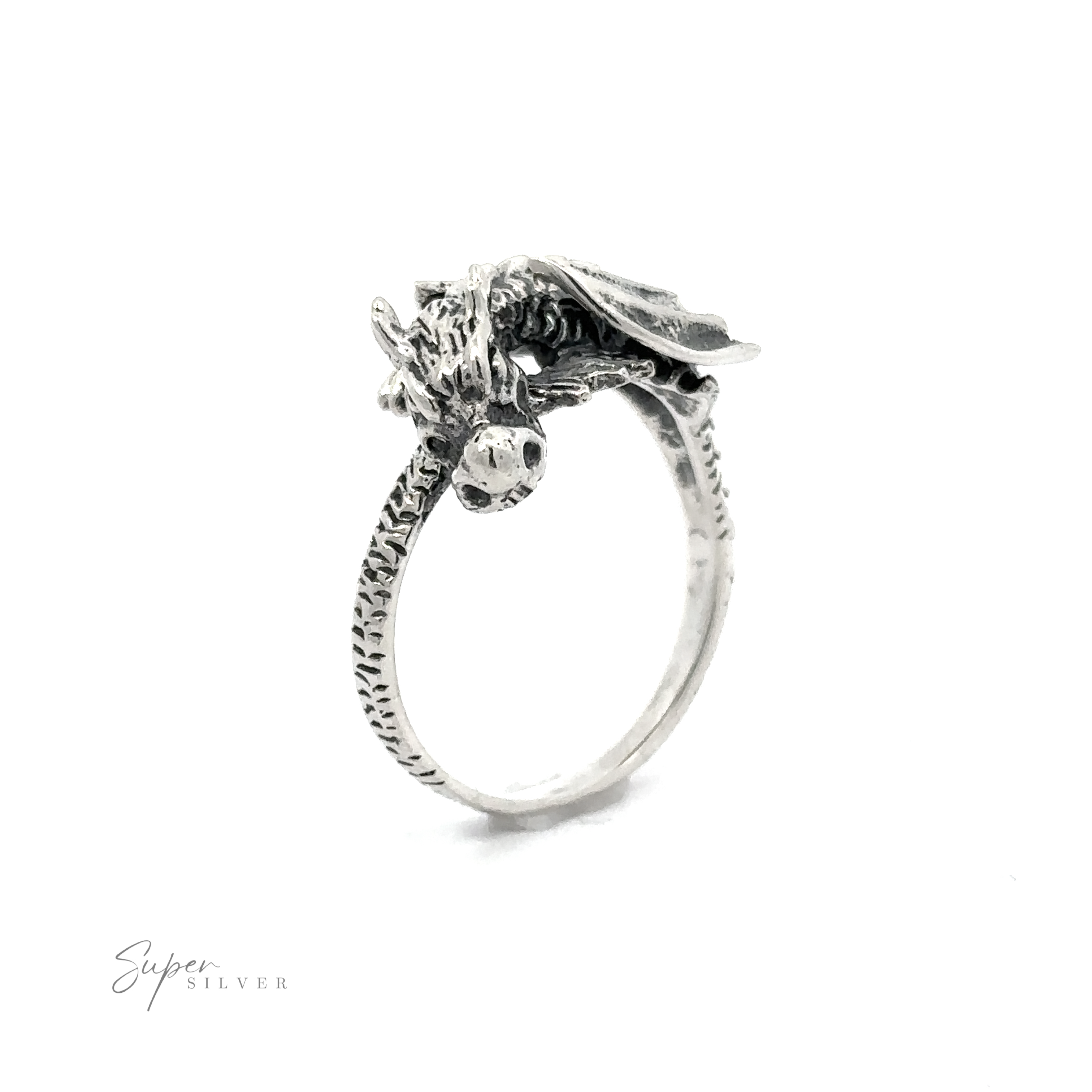 This exquisite Heavy Dragon Ring, made of sterling silver, features a beautifully crafted design depicting a majestic dragon.
