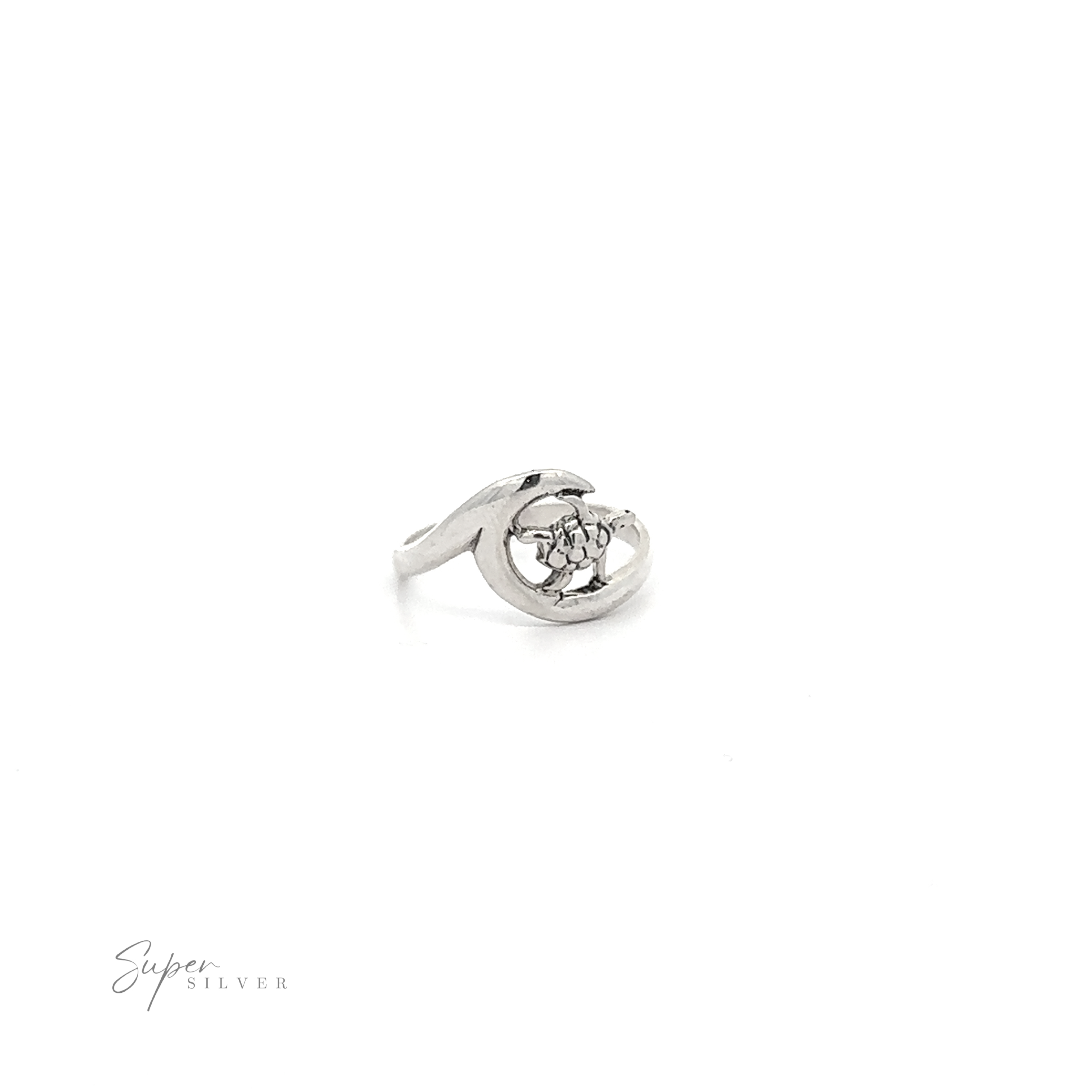 A Turtle And Ocean Wave Ring with a diamond in the middle.