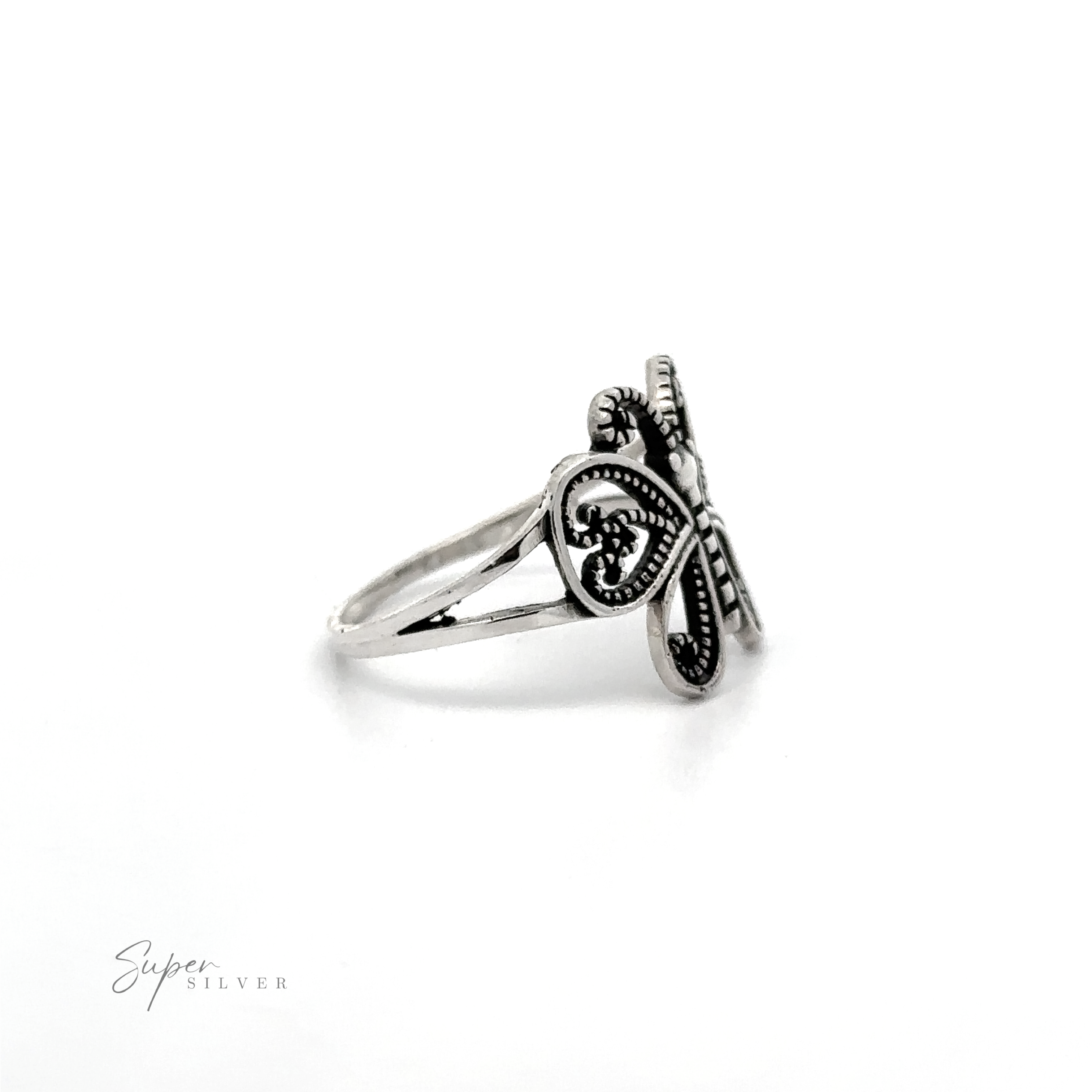 A Sterling Silver butterfly ring with a swirl filigree design.