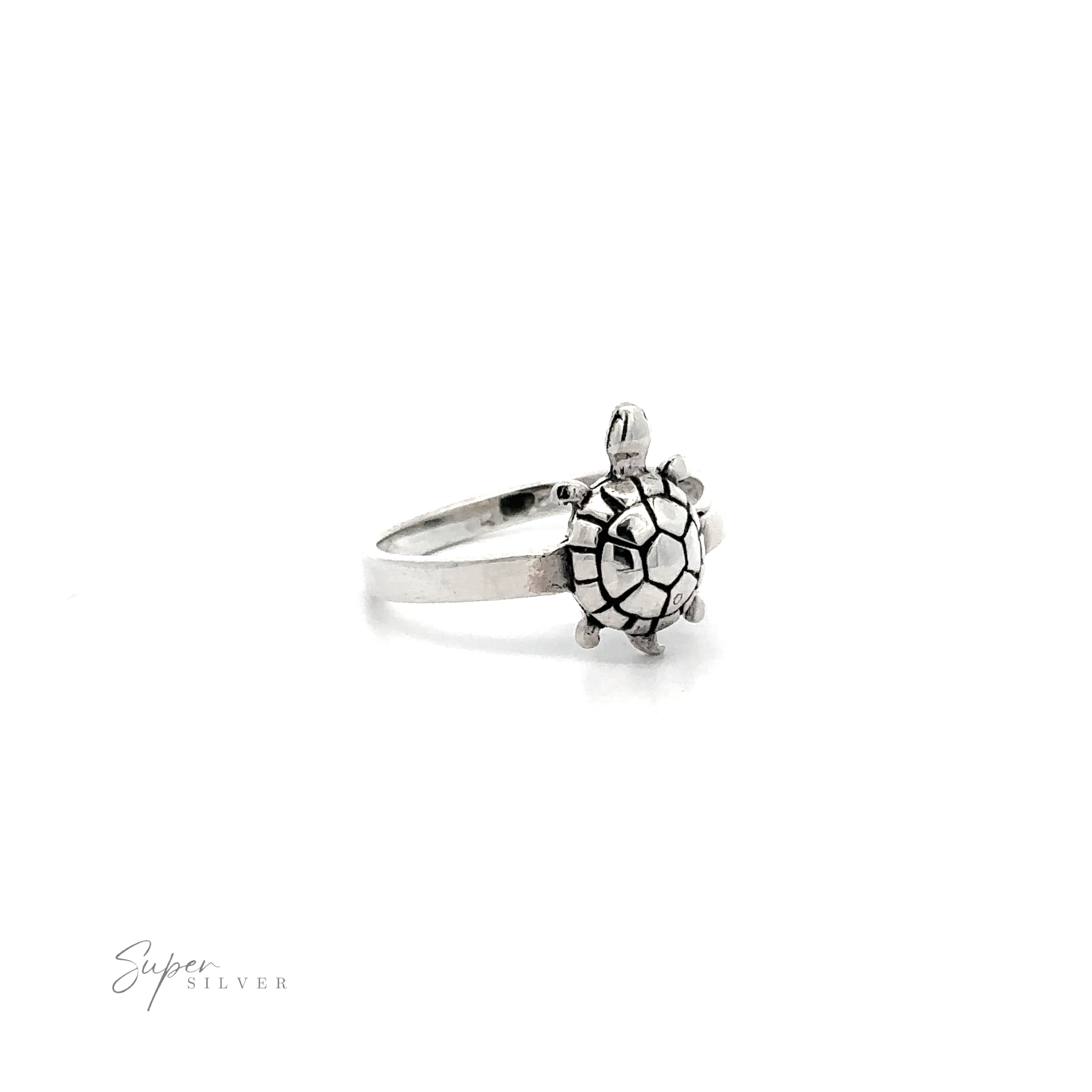 A Cute Turtle Ring on a white background with dimensions.