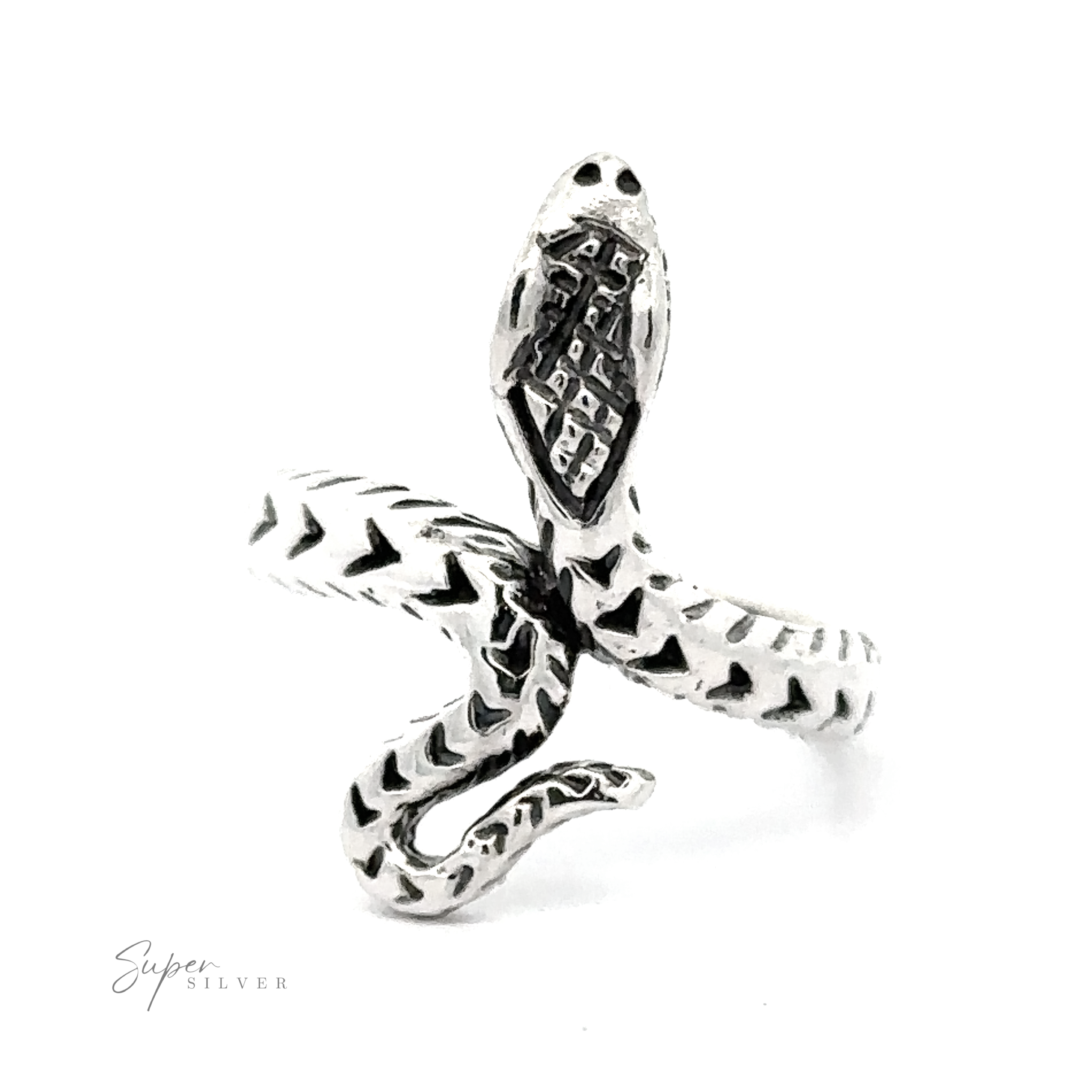 Captivating Snake Ring with intricate patterns and textures, displayed on a plain white background with a slight shadow.