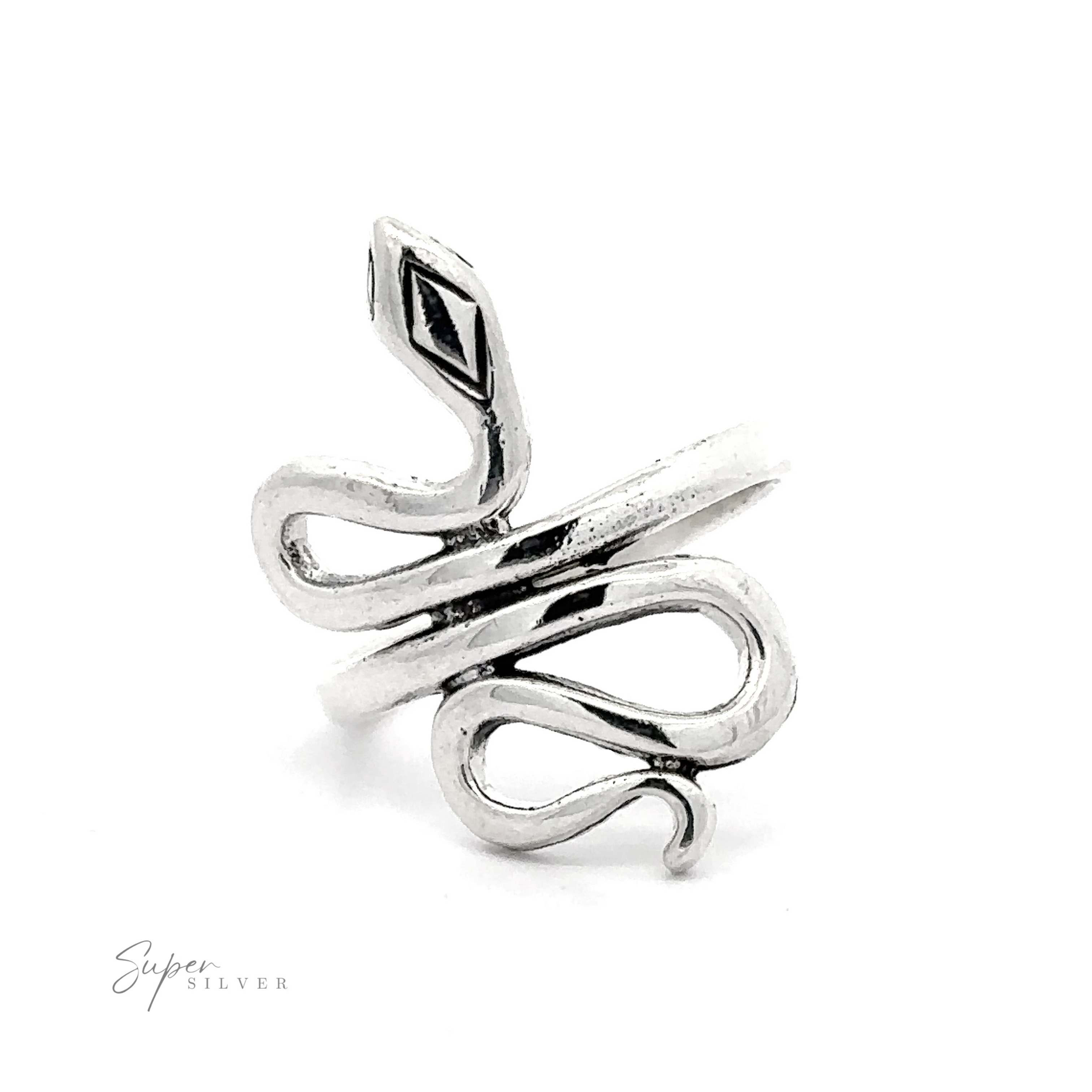 Simple Slithering Snake Ring with a sleek, twisted design featuring a small black gemstone eye, displayed on a white background.