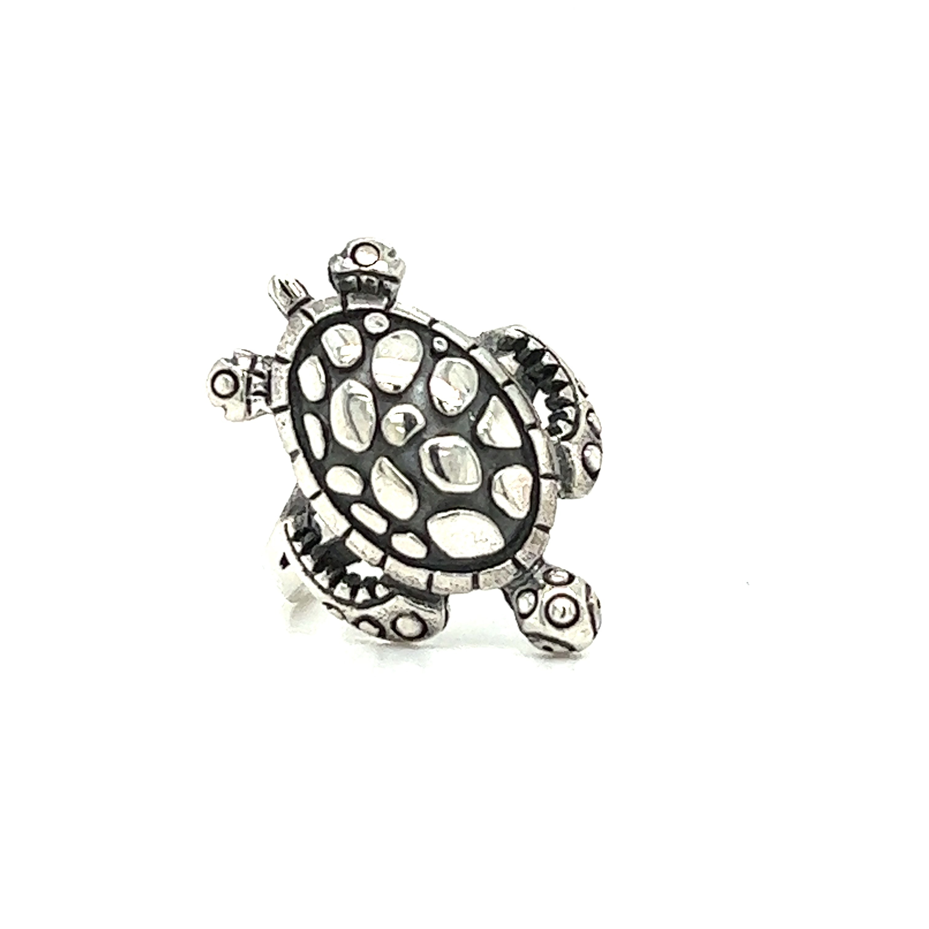 A Large Sea Turtle Ring on a white background.