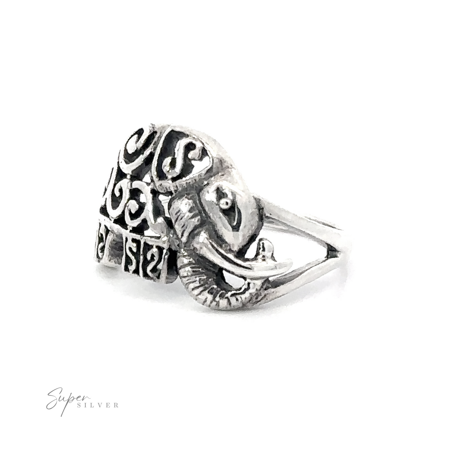 
                  
                    925 Sterling Silver Filigree Elephant Ring on a white background.
                  
                