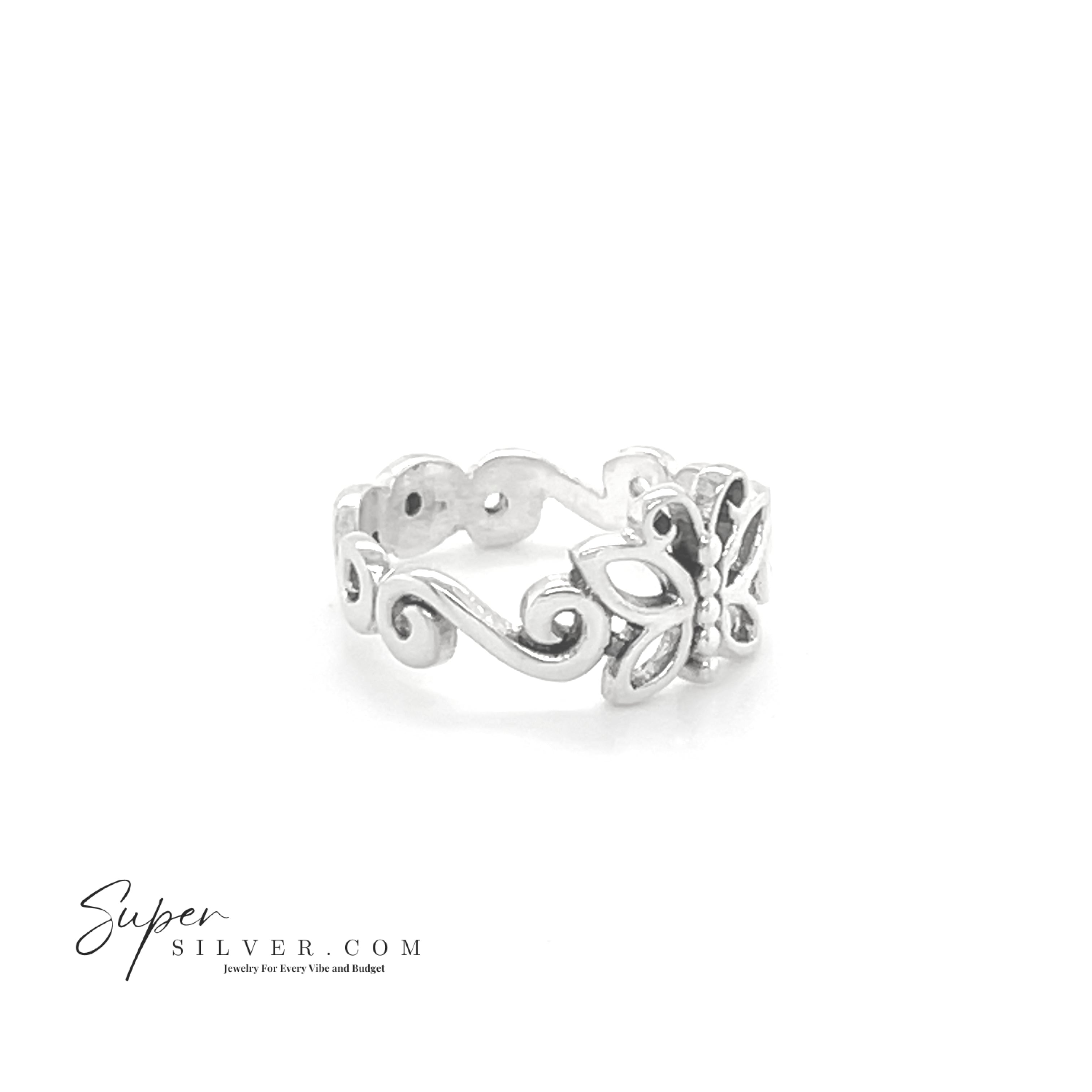 Belle bague papillon avec bande de conception tourbillonnante