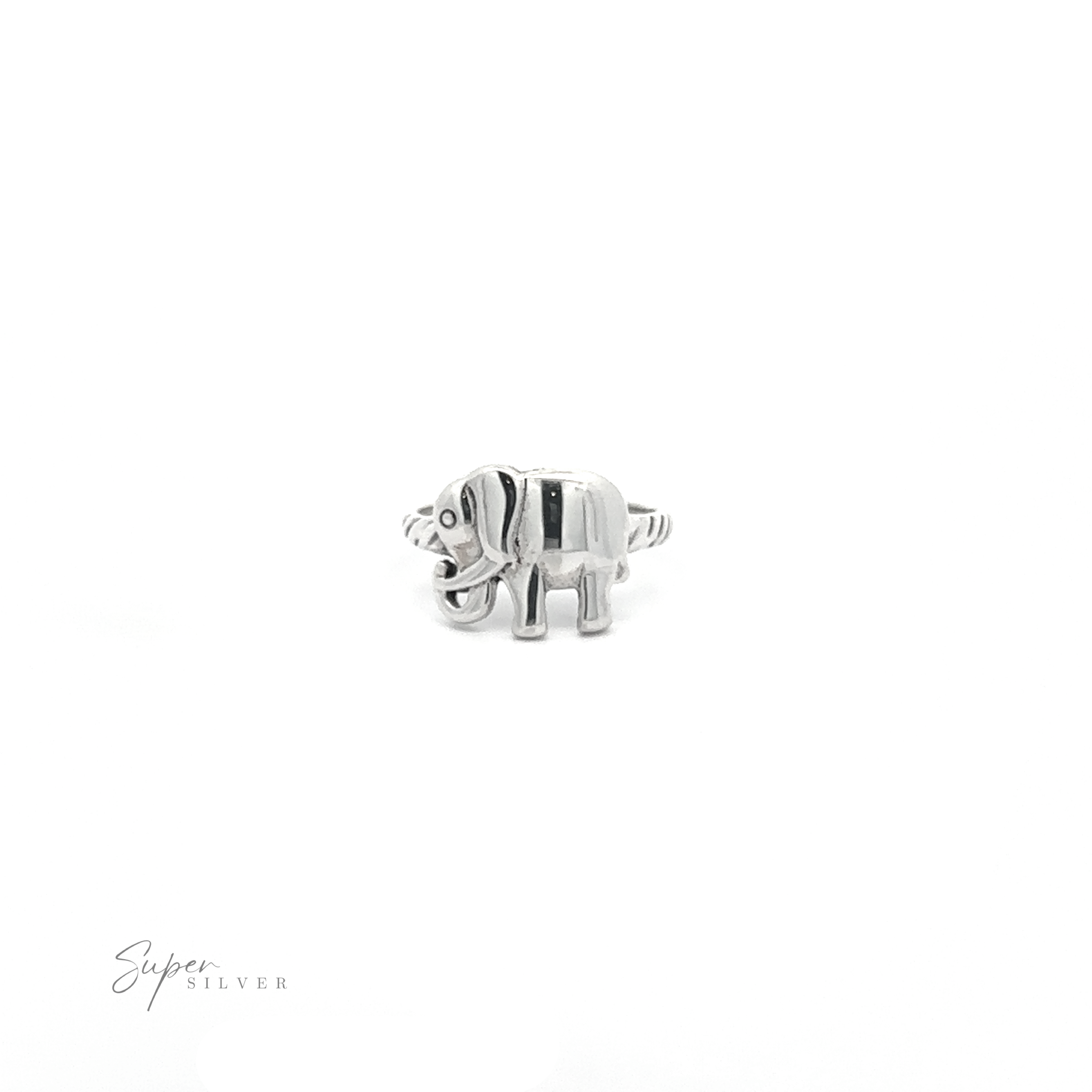 High Polish .925 sterling silver Elephant Ring on a white background.