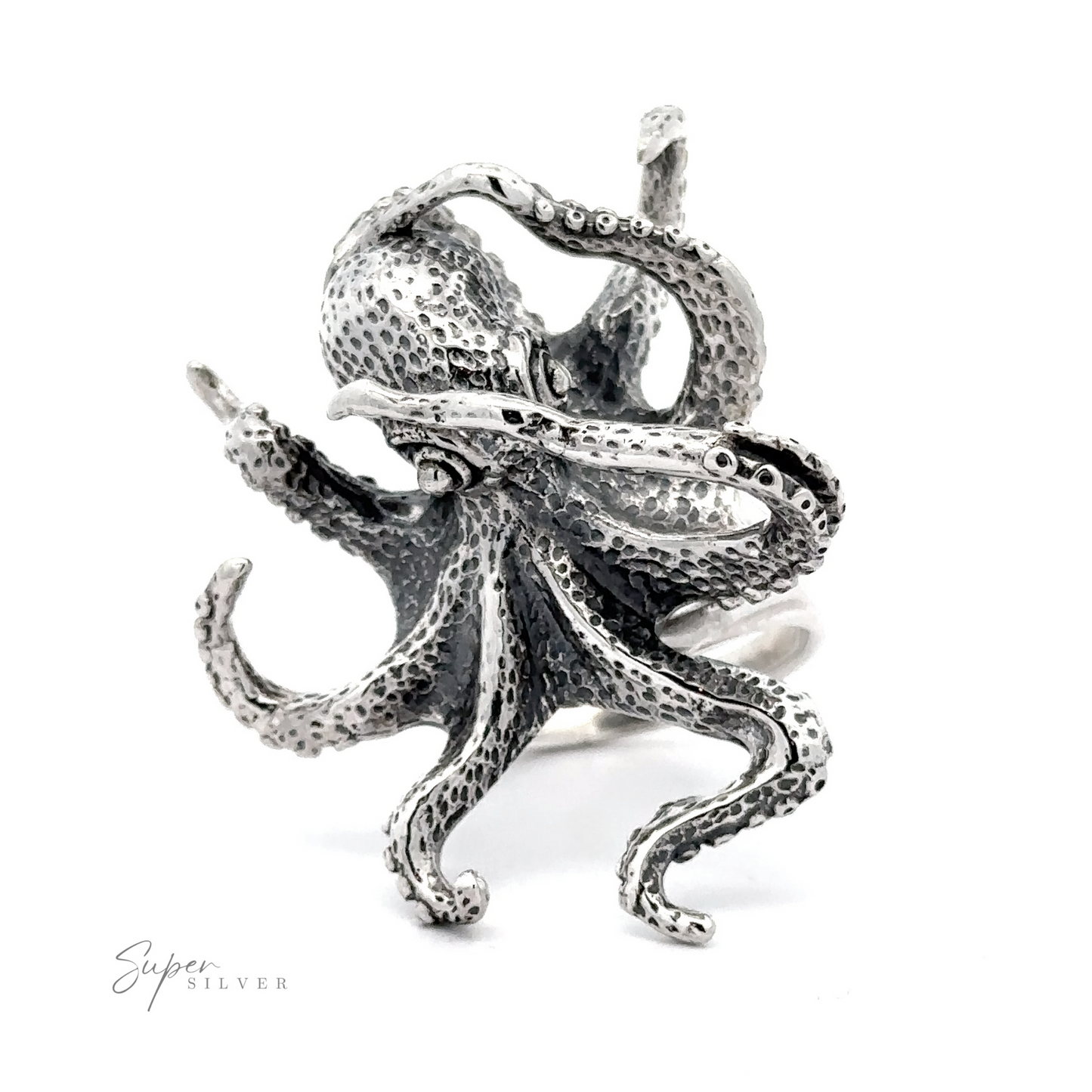 Sterling silver Colossal Octopus Ring displayed on a white background.
