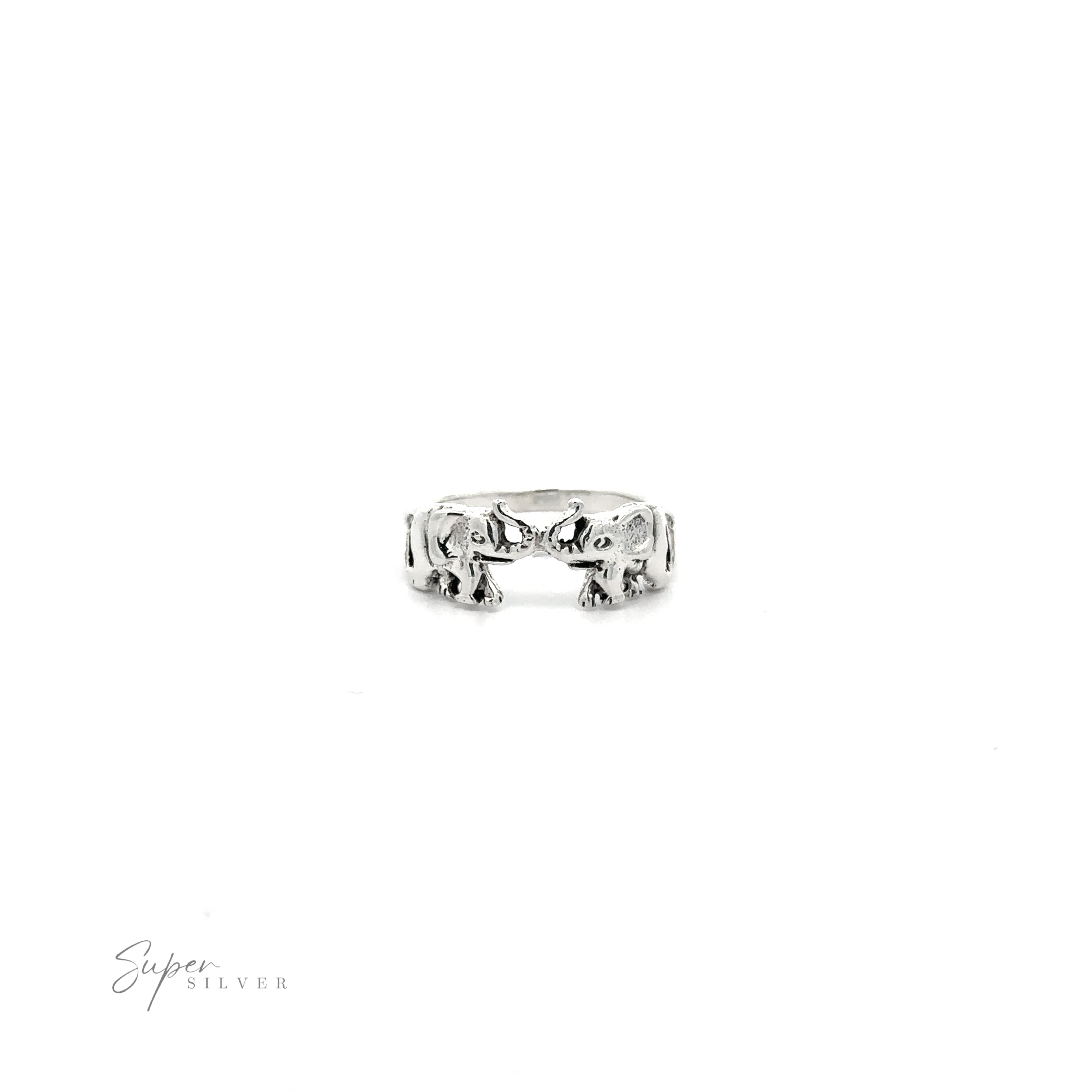 A Elephant Pair Ring with elephant motifs displayed against a white background.
