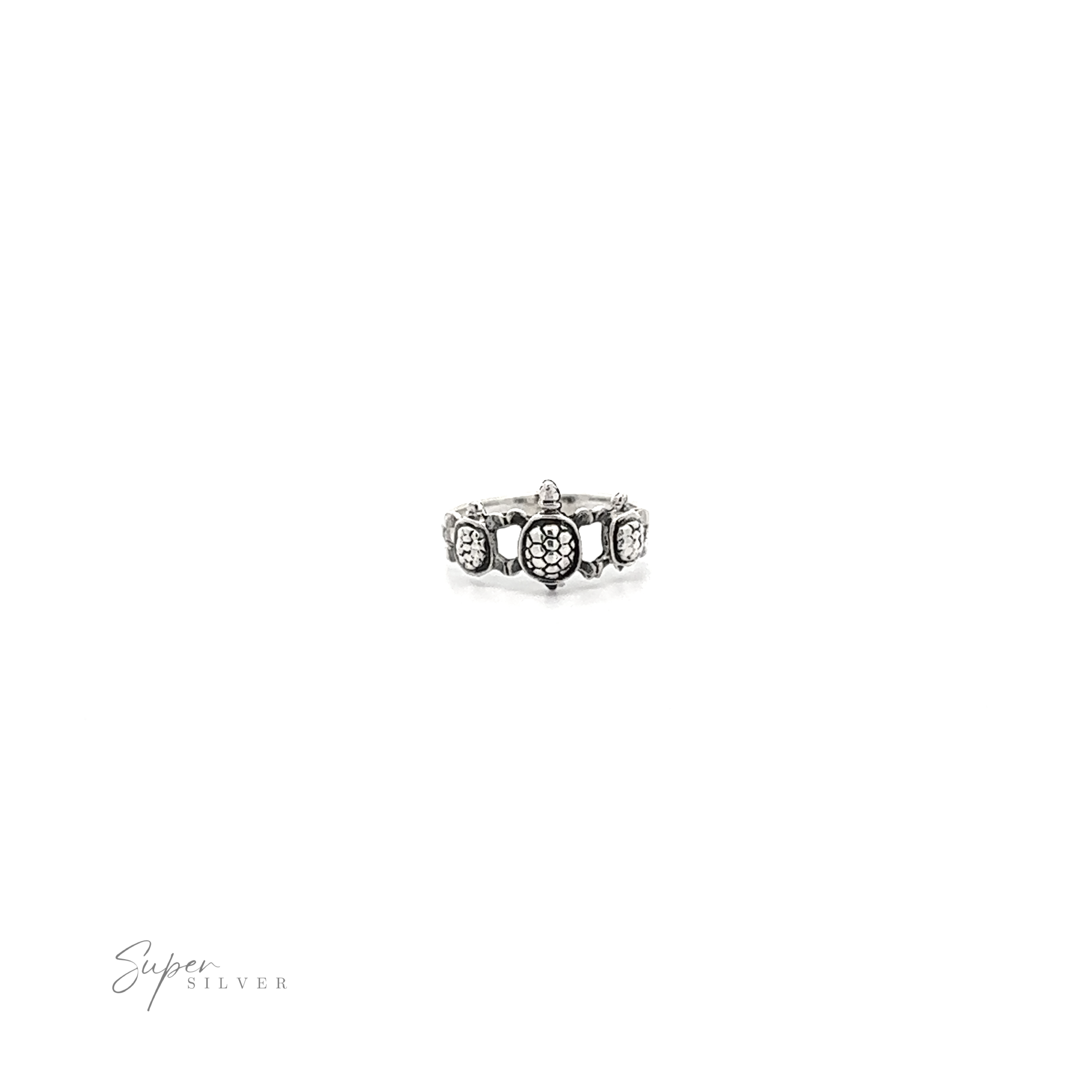 A Three Turtles Ring with diamonds on a white background.