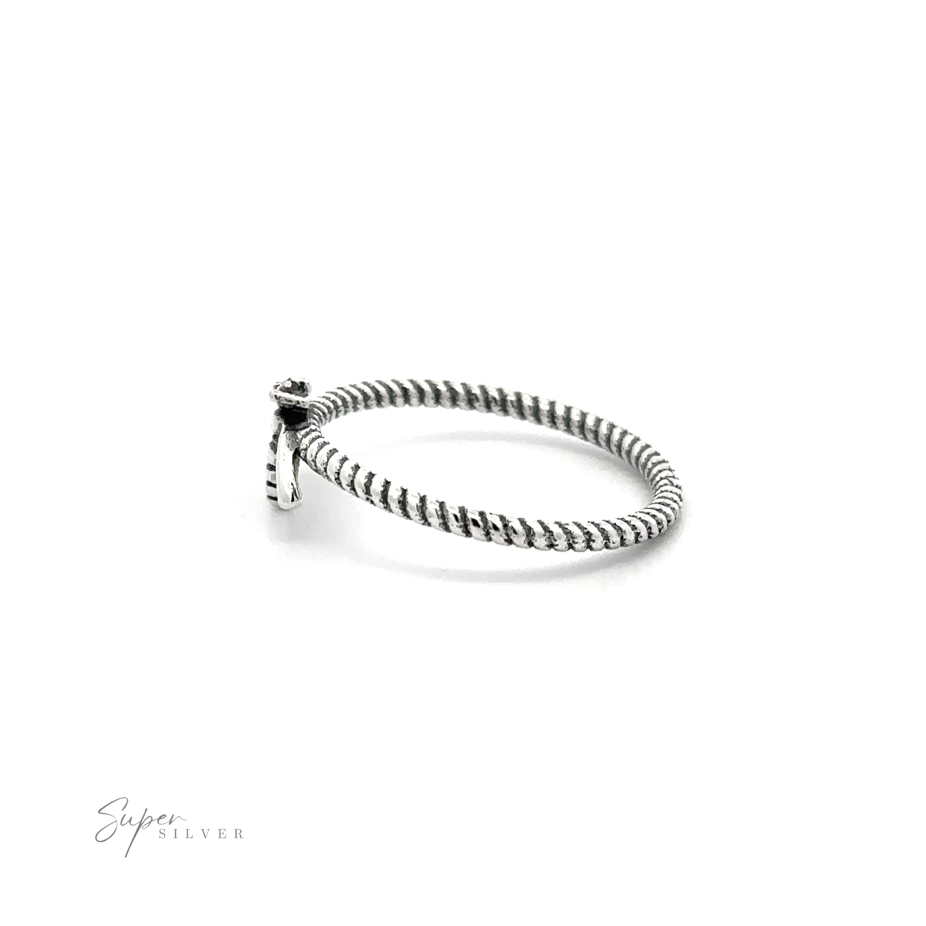 A Bee Ring with Twisted Band with a patina finish.