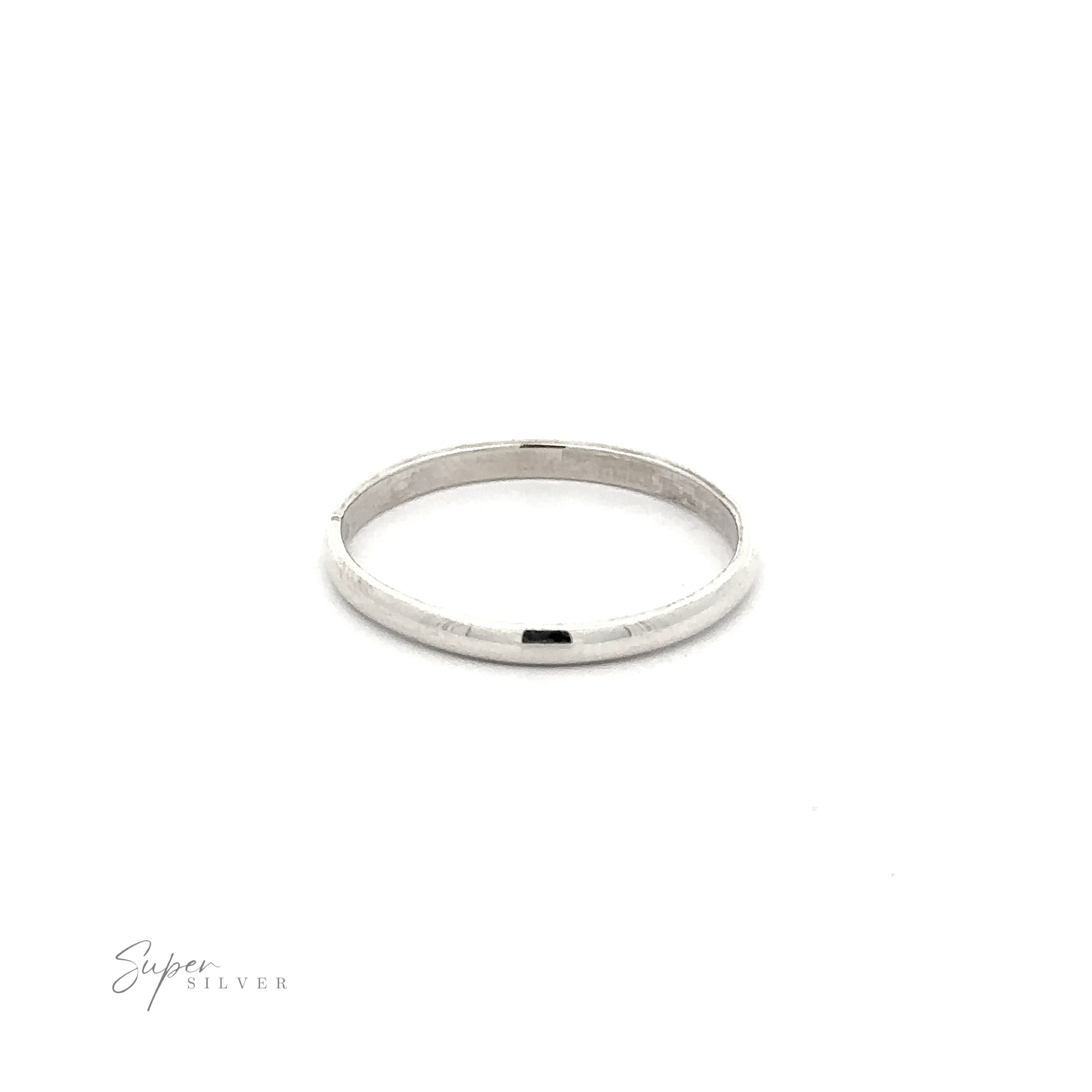 A delicate .925 Sterling Silver ring with a 2mm Plain Band on a white background.