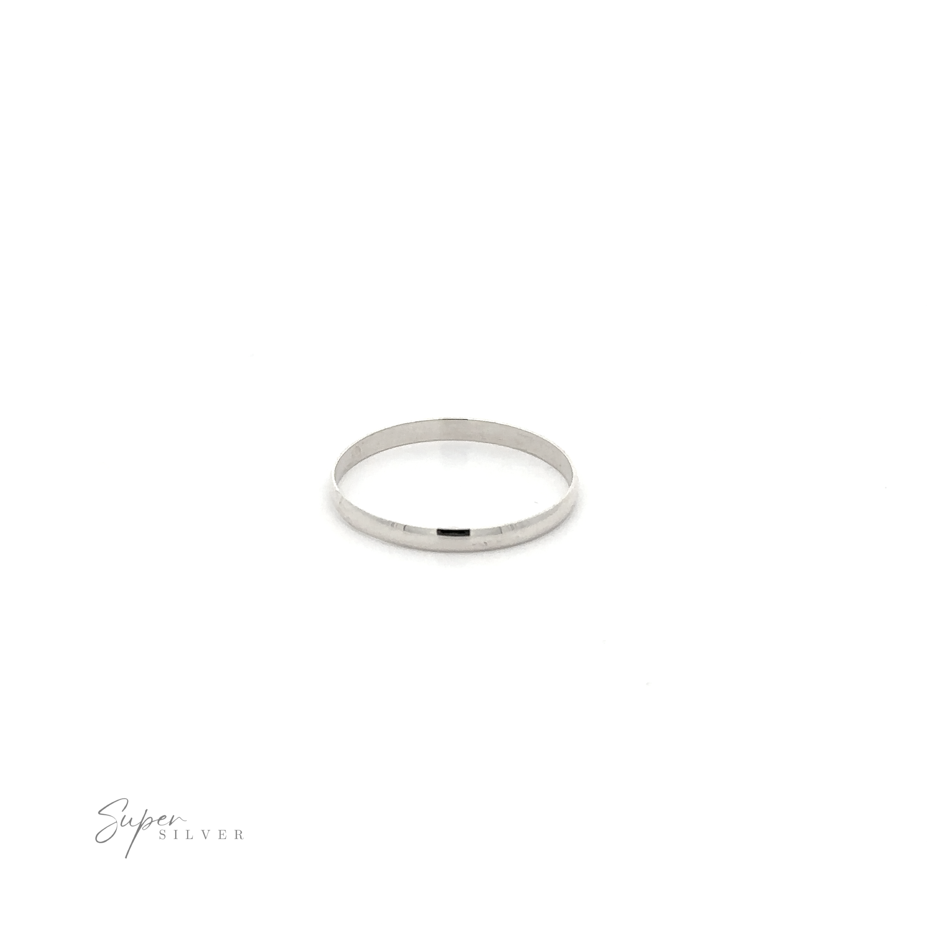 A delicate, .925 Sterling Silver ring with a 2mm Plain Band on a white background.