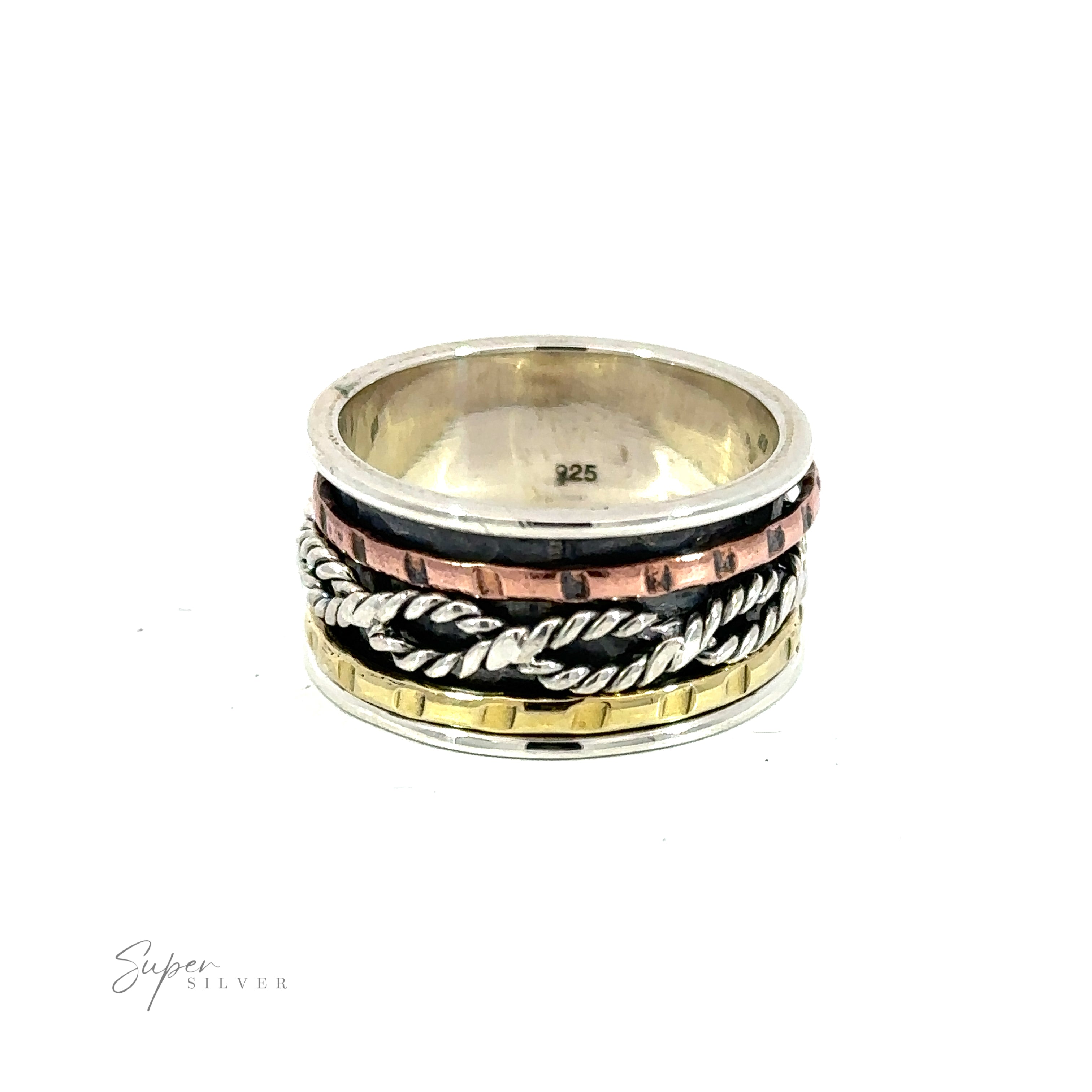 A Handmade Spinner Ring with Twisting Rope pattern.