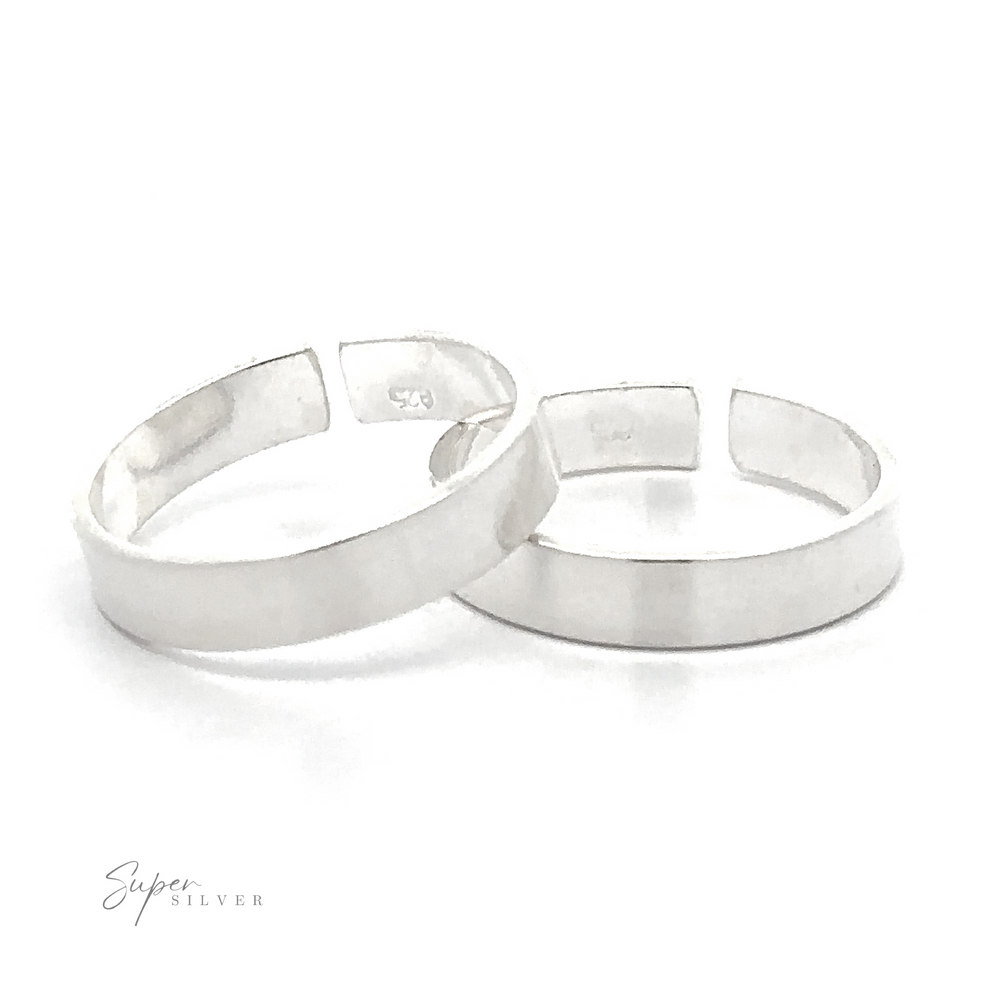 Two Square Band Adjustable Toe Rings displayed on a white background, one partially overlapping the other, with a "super silver" signature in the corner.