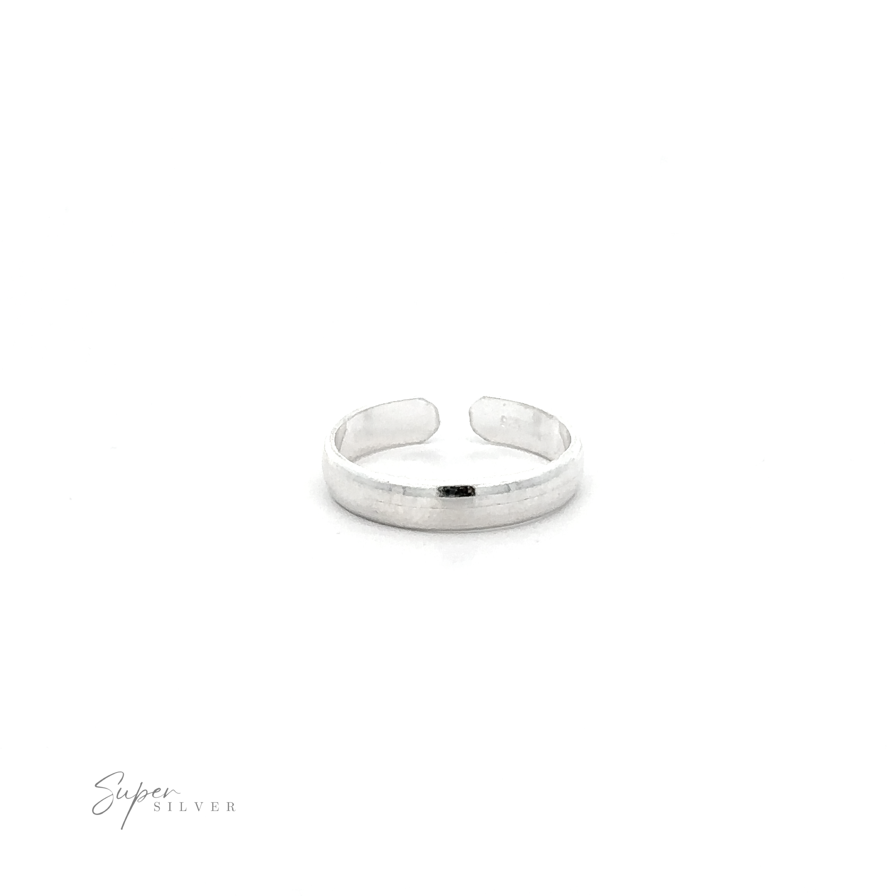 Rounded Plain Band Adjustable Toe Ring displayed on a plain white background with "super silver" signature in the corner.