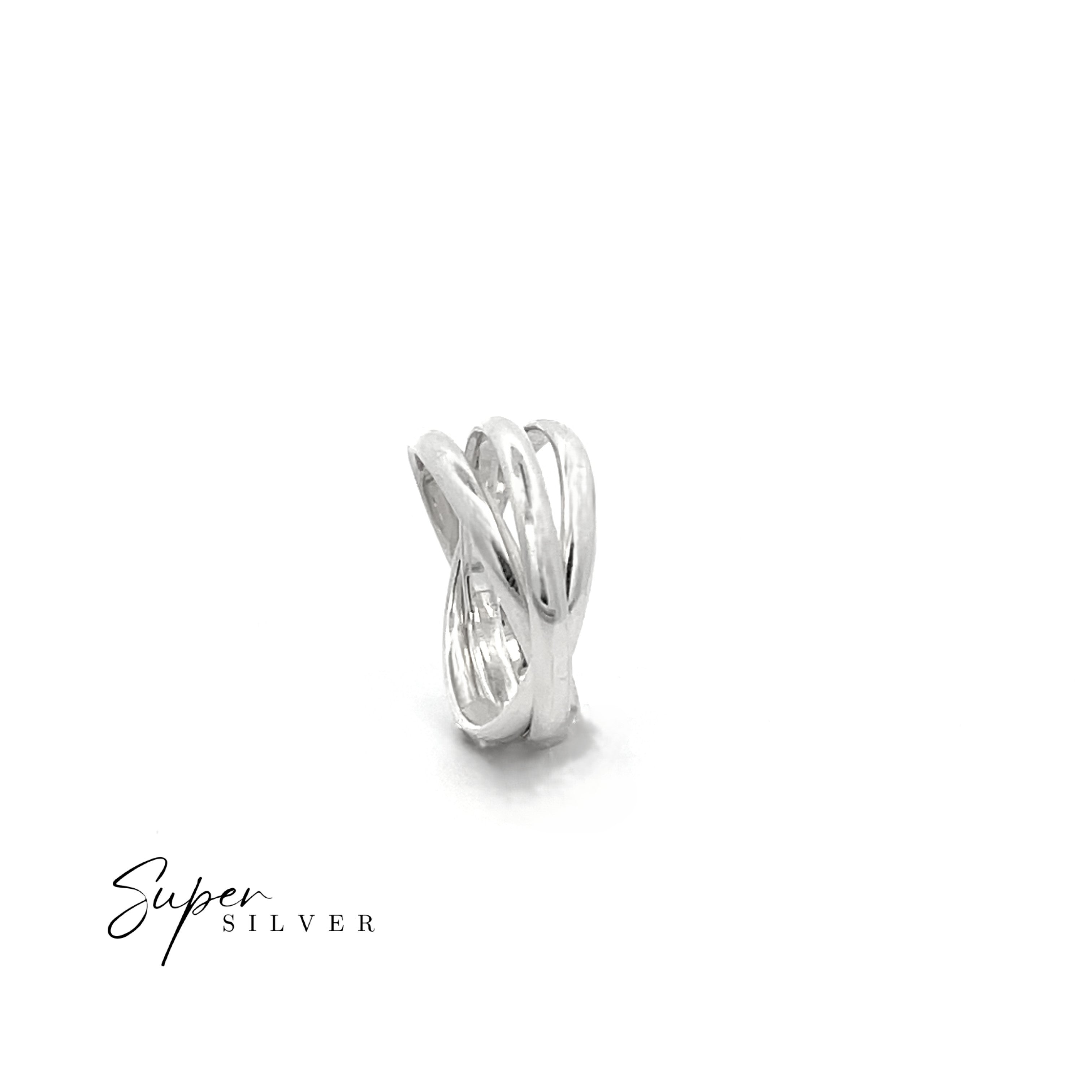 The Three Ring Rolling Bands, crafted in sterling silver, are displayed upright on a white background with the “Super Silver” logo in the bottom left corner.