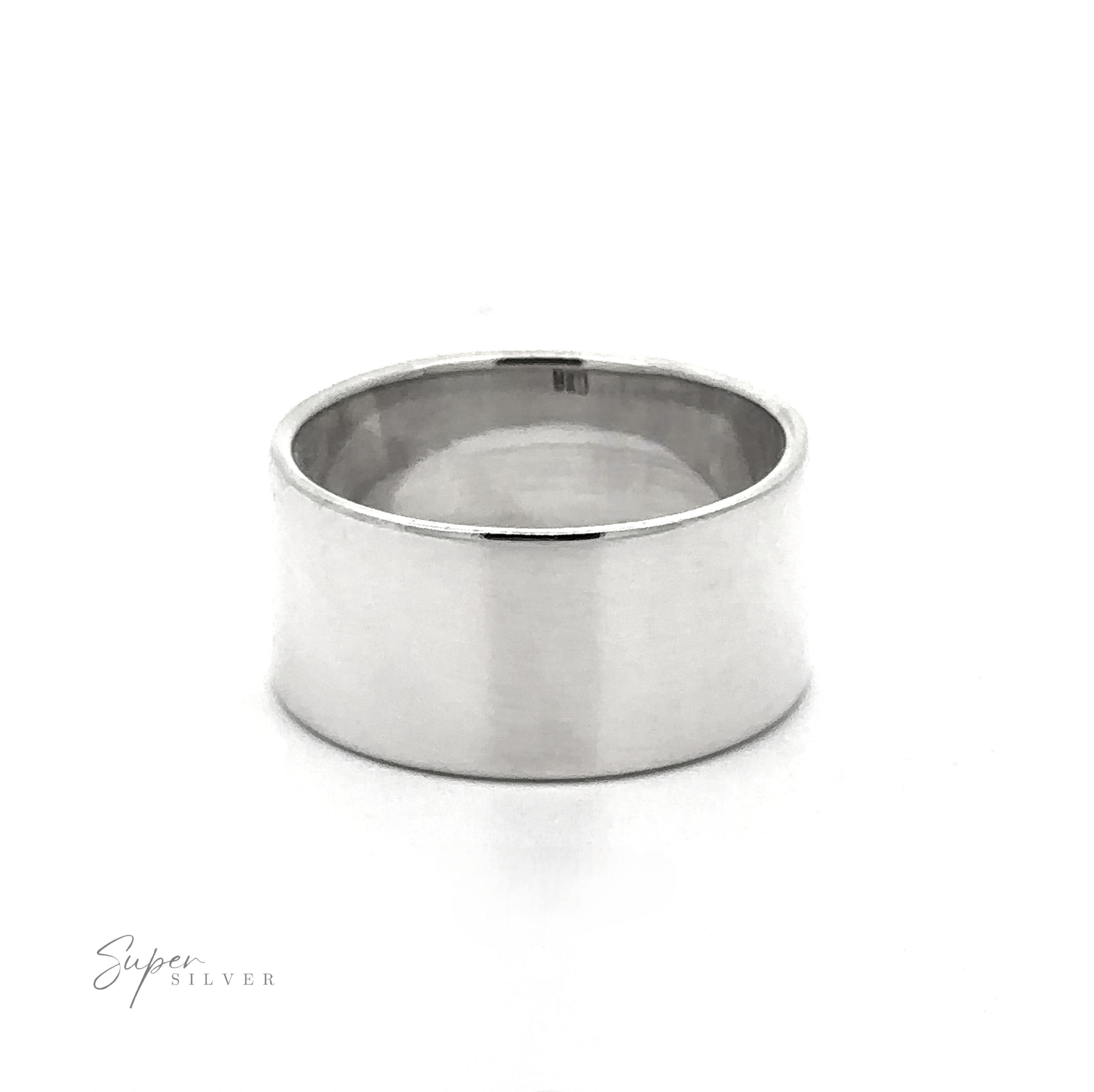 The Flat Band XL is a wide, bold ring crafted from .925 Sterling Silver with a matte finish, shown on a white background with the Super Silver logo in the lower left corner.
