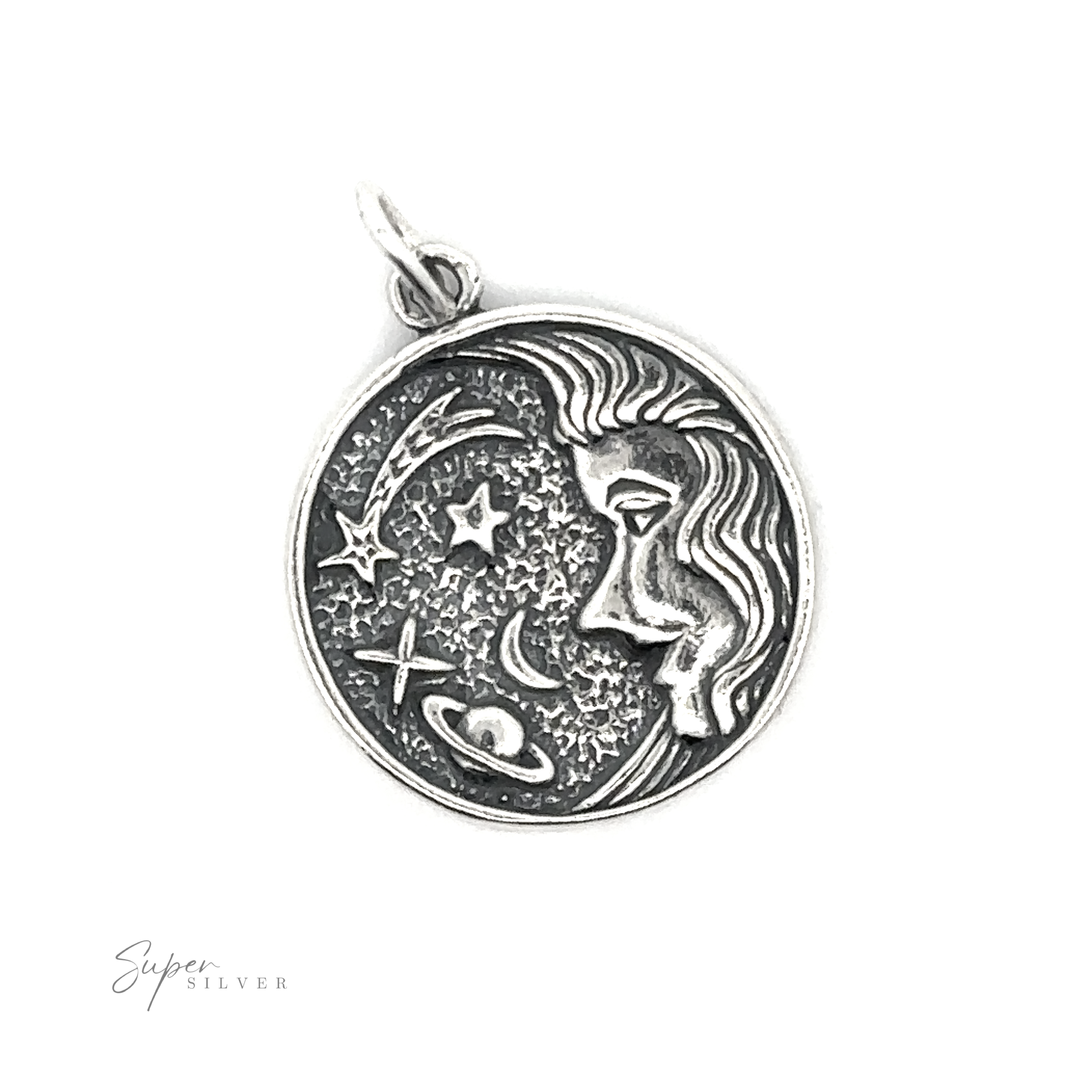 A Cosmic Medallion adorned with a moon and stars, creating a cosmic bliss ambiance.