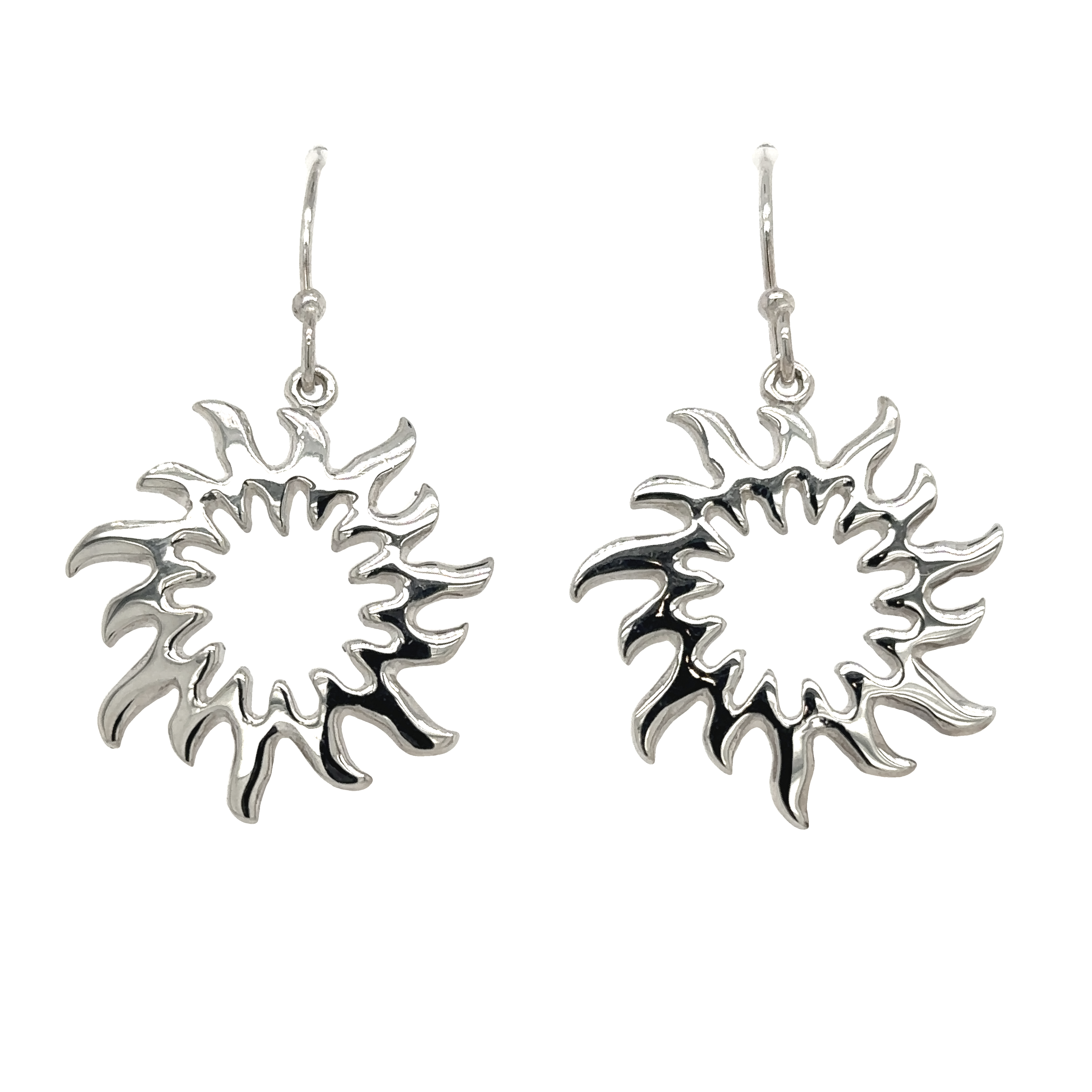 The Open Sun Earrings, made of .925 silver, feature a beautiful sunburst design.