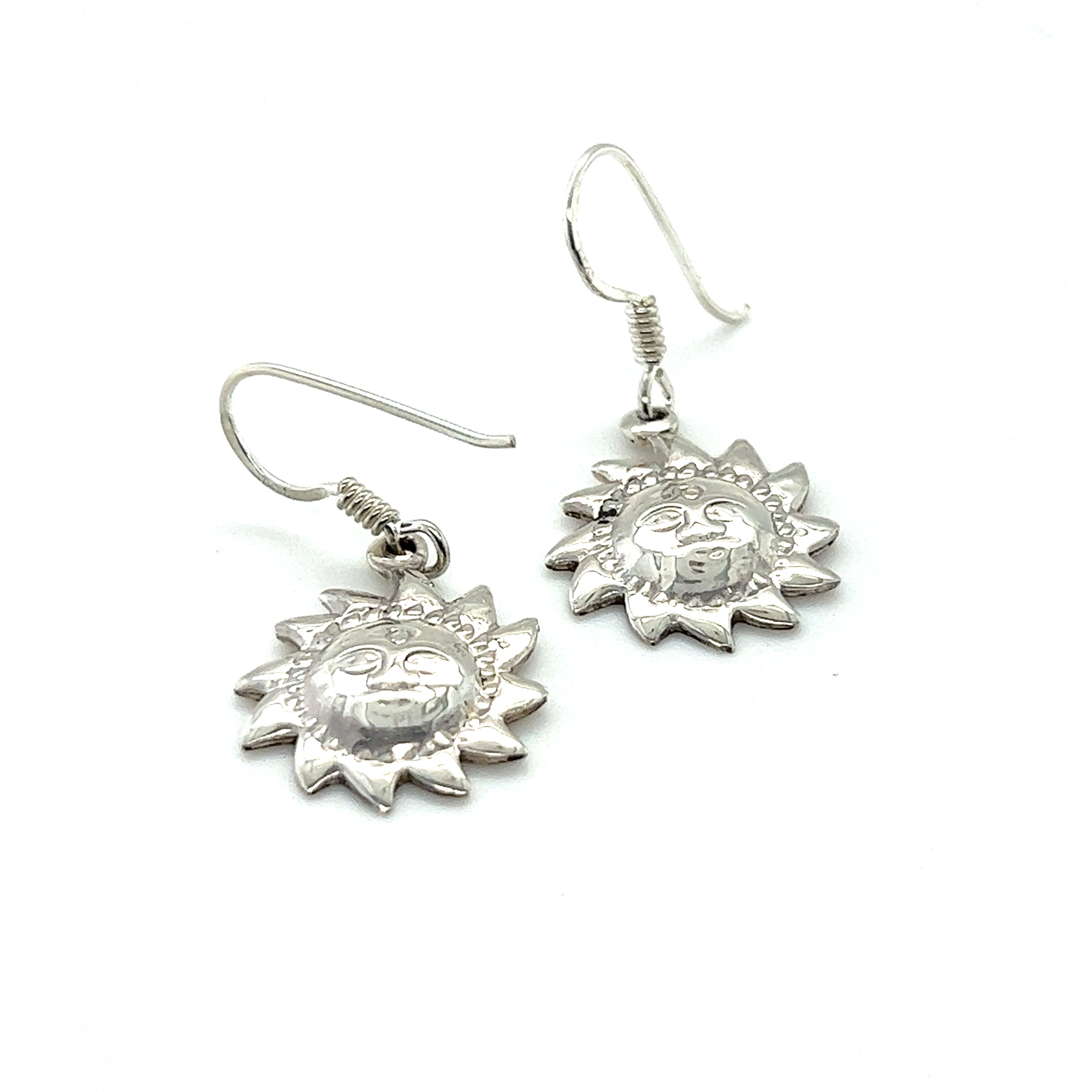 These small Sun with Face Earrings are crafted in Super Silver, each adorned with a celestial charm.